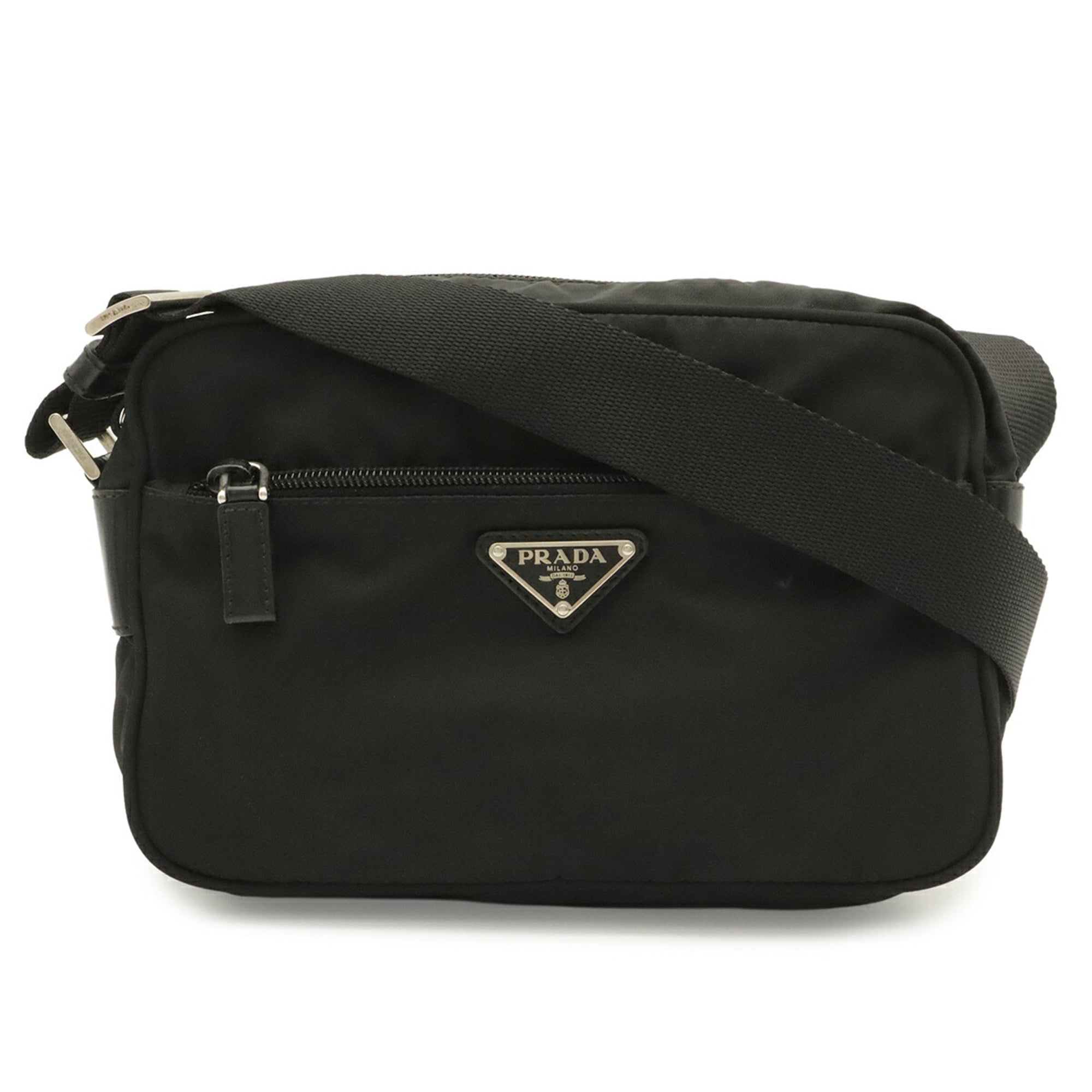 Prada Black Nero Nylon Leather Pochette Shoulder Bag (Pre-Owned)