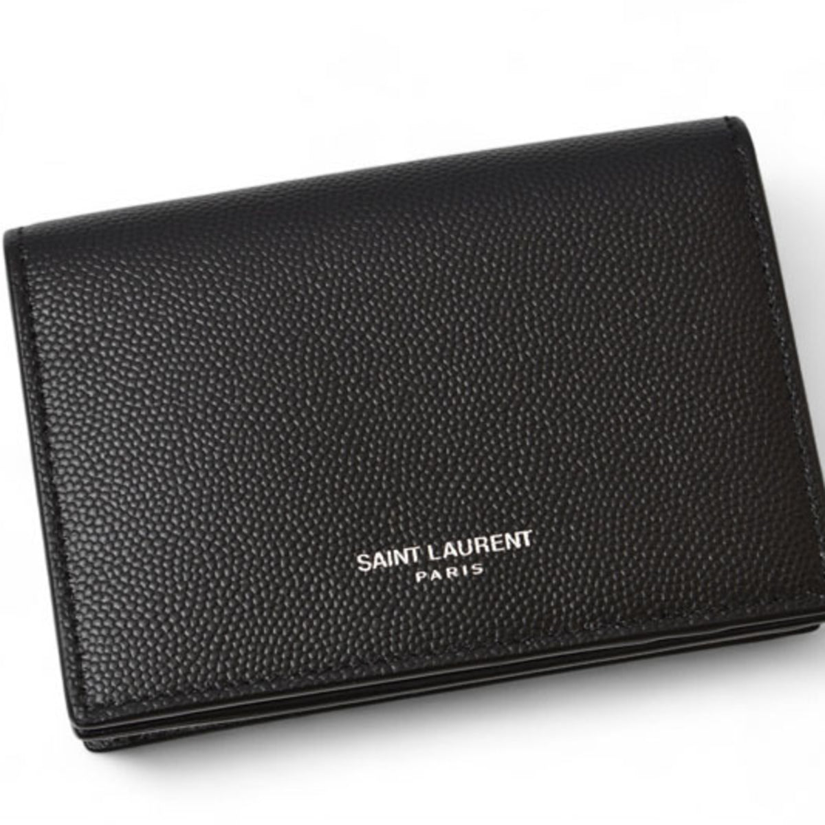 Saint Laurent Silver Black Leather Coin Purse/Coin Case (Pre-Owned)