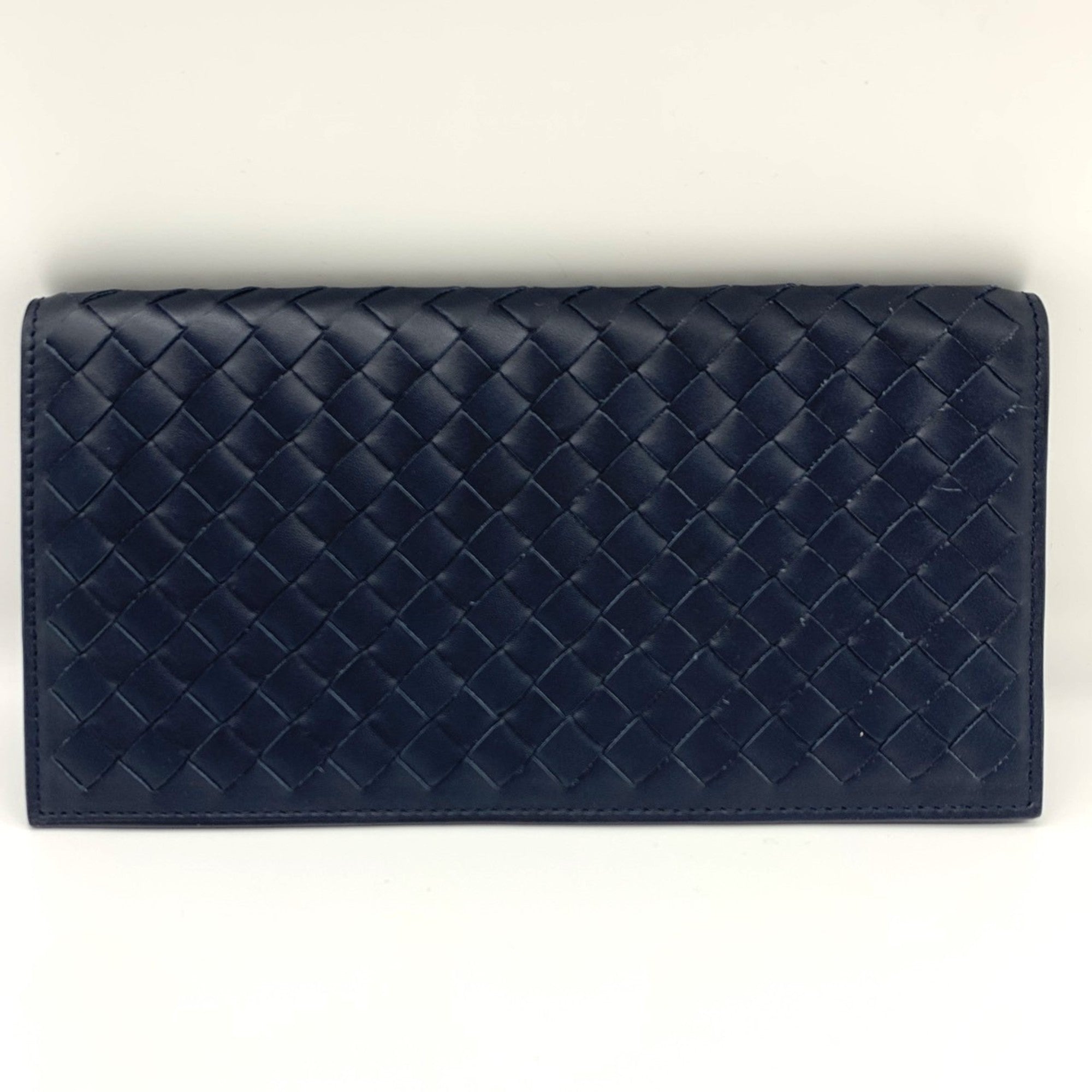 Bottega Veneta Intrecciato Navy Leather Bill Wallet (Bi-Fold) (Pre-Owned)