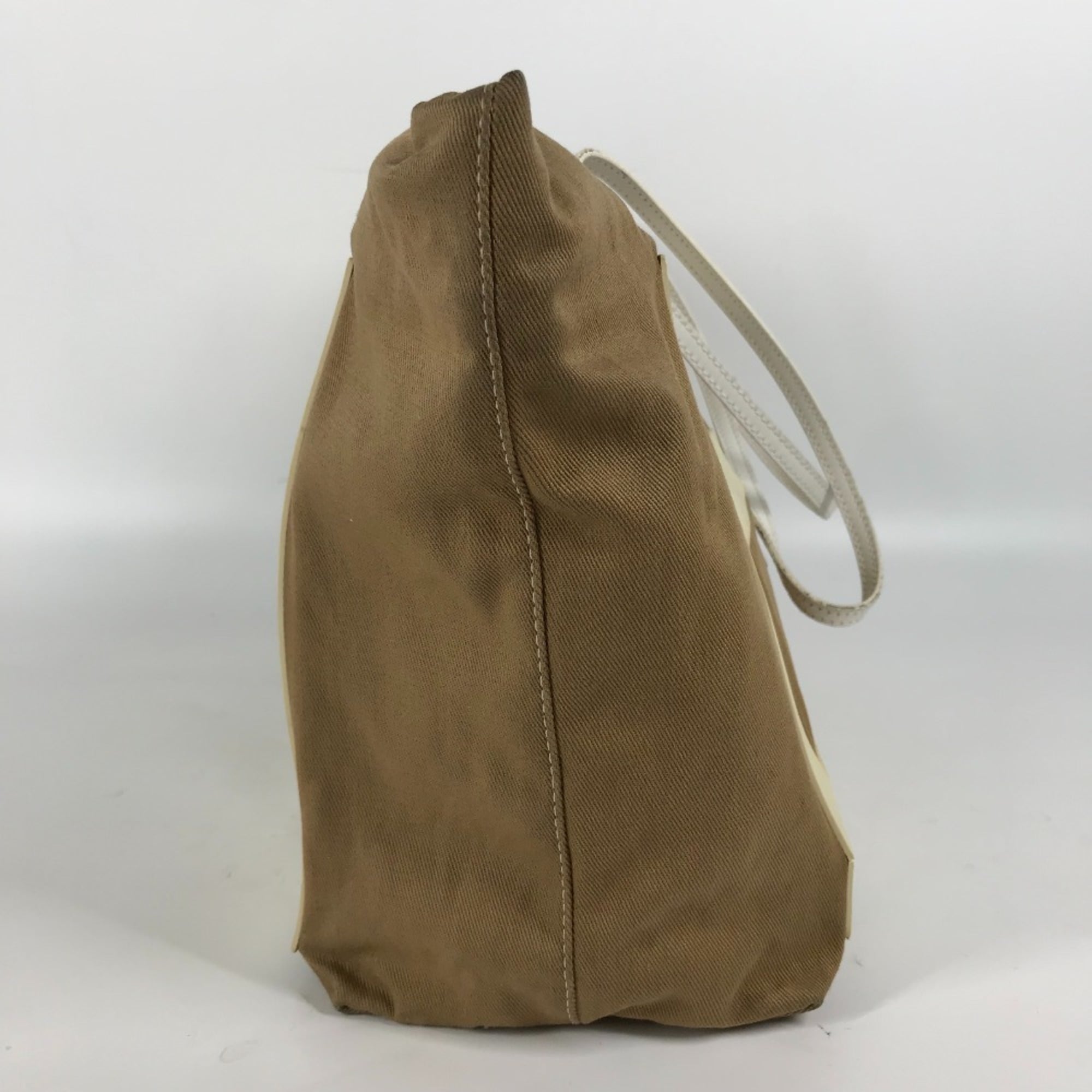 Fendi Beige White Canvas Rubber Shoulder Bag Tote Bag (Pre-Owned)