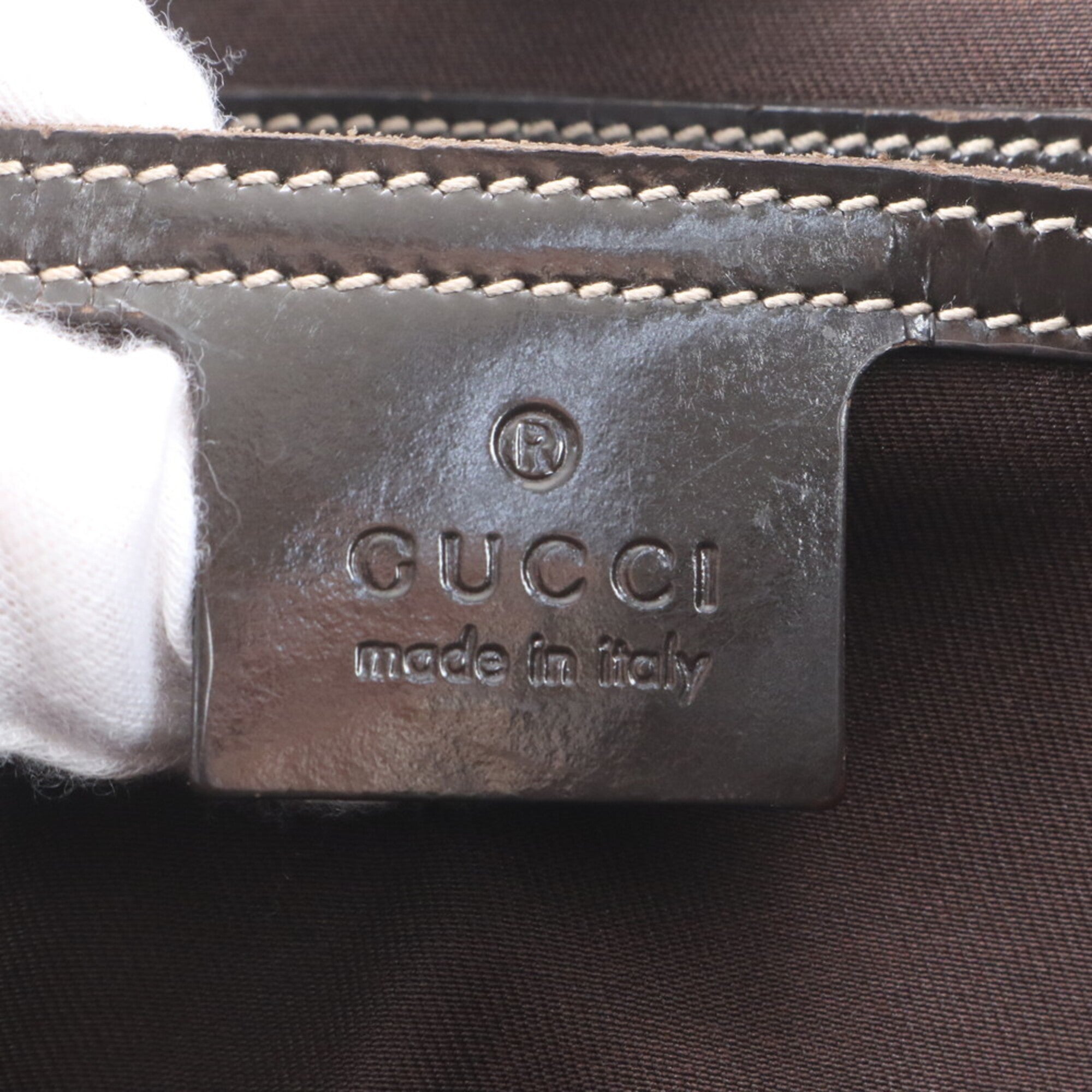 Gucci Beige Brown Leather Coated Canvas Handbag Shoulder Bag Tote Bag (Pre-Owned)