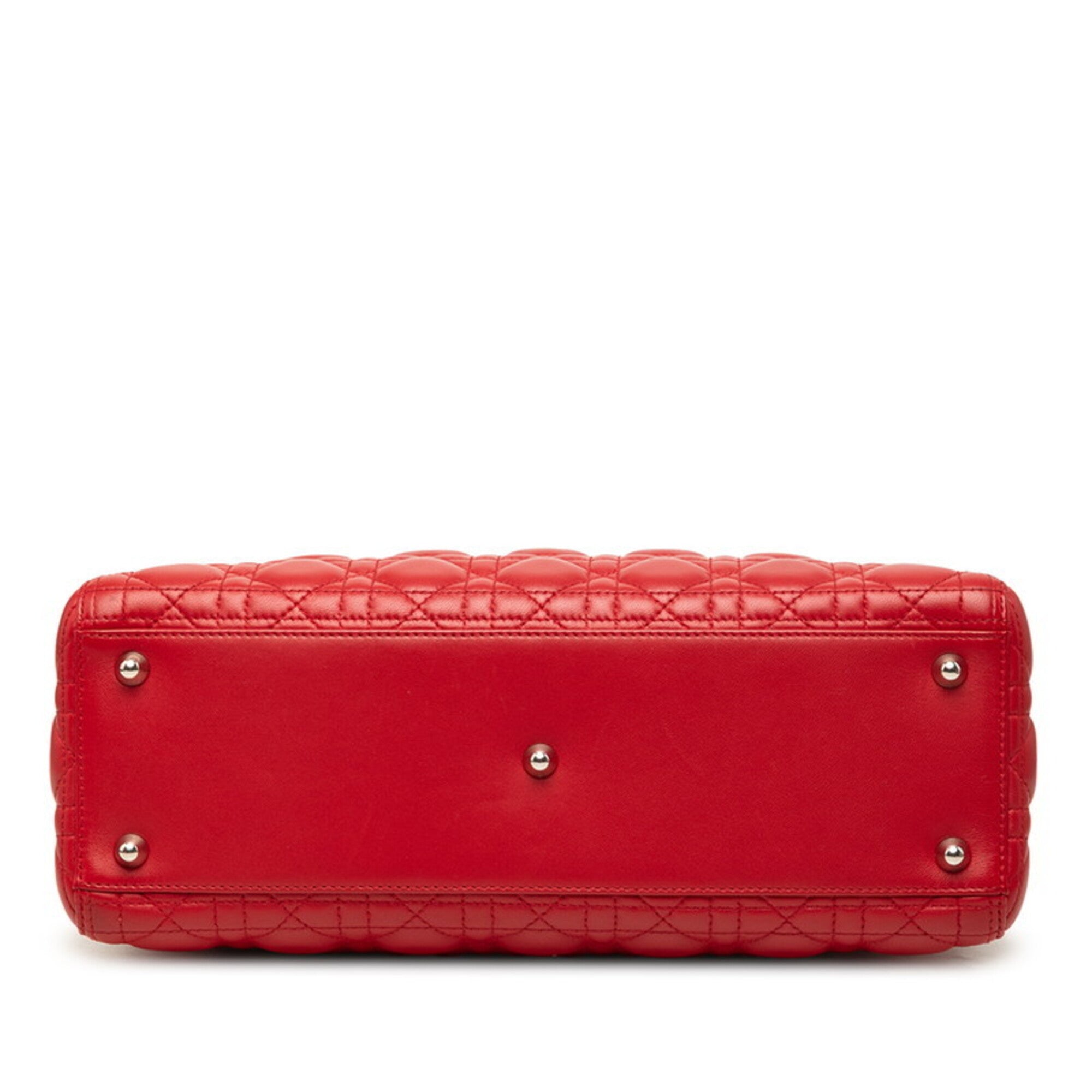 Christian Dior Lady Dior Red Color Leather Handbag Shoulder Bag (Pre-Owned)