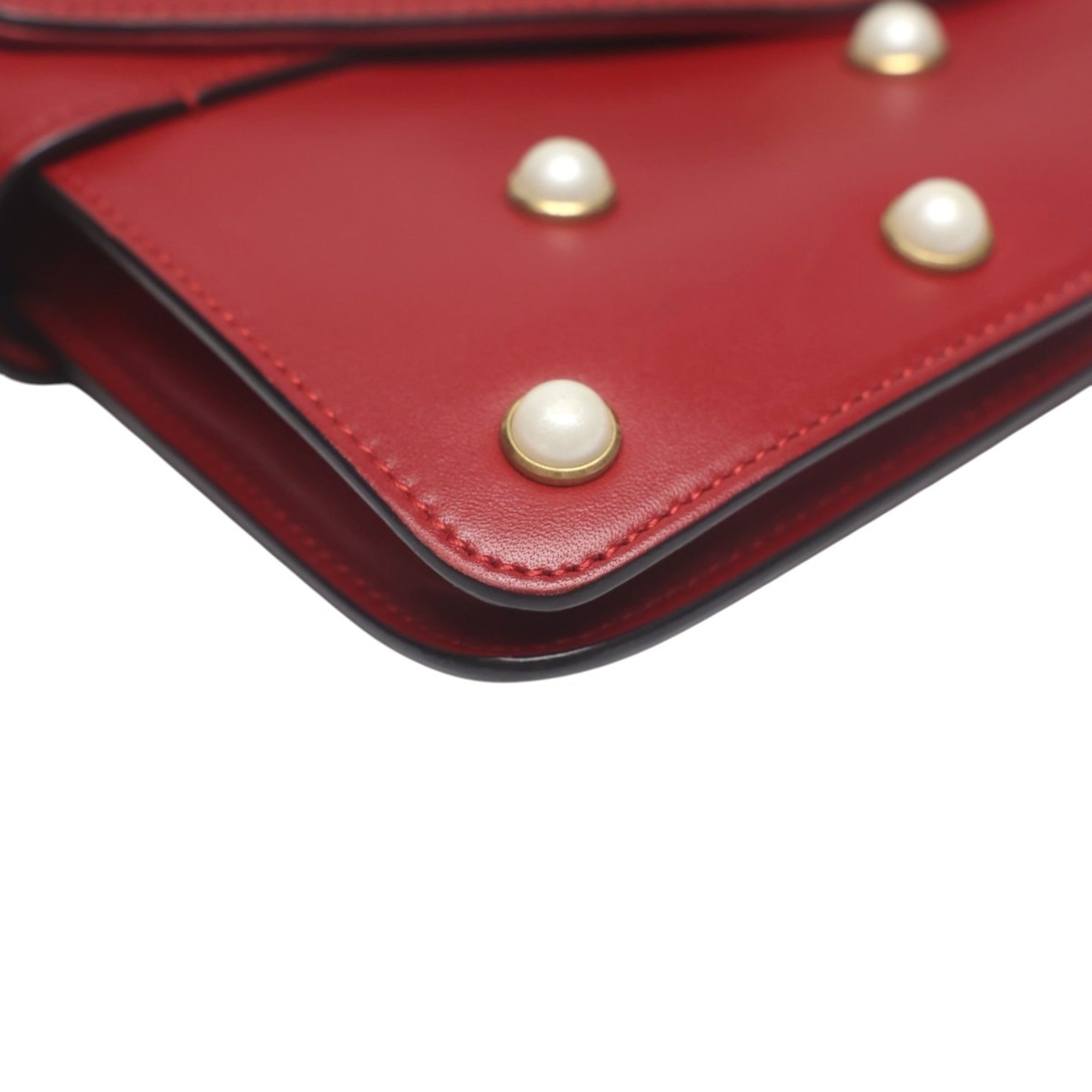 Gucci Red Color Leather Handbag Shoulder Bag (Pre-Owned)