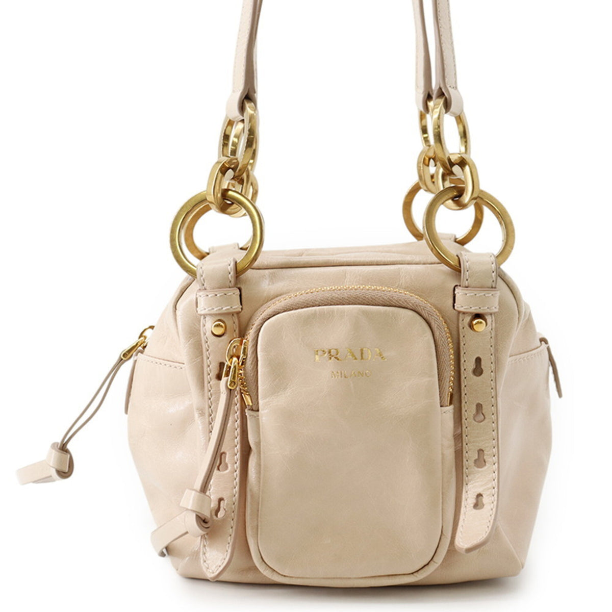 Prada Beige Leather Handbag Shoulder Bag (Pre-Owned)