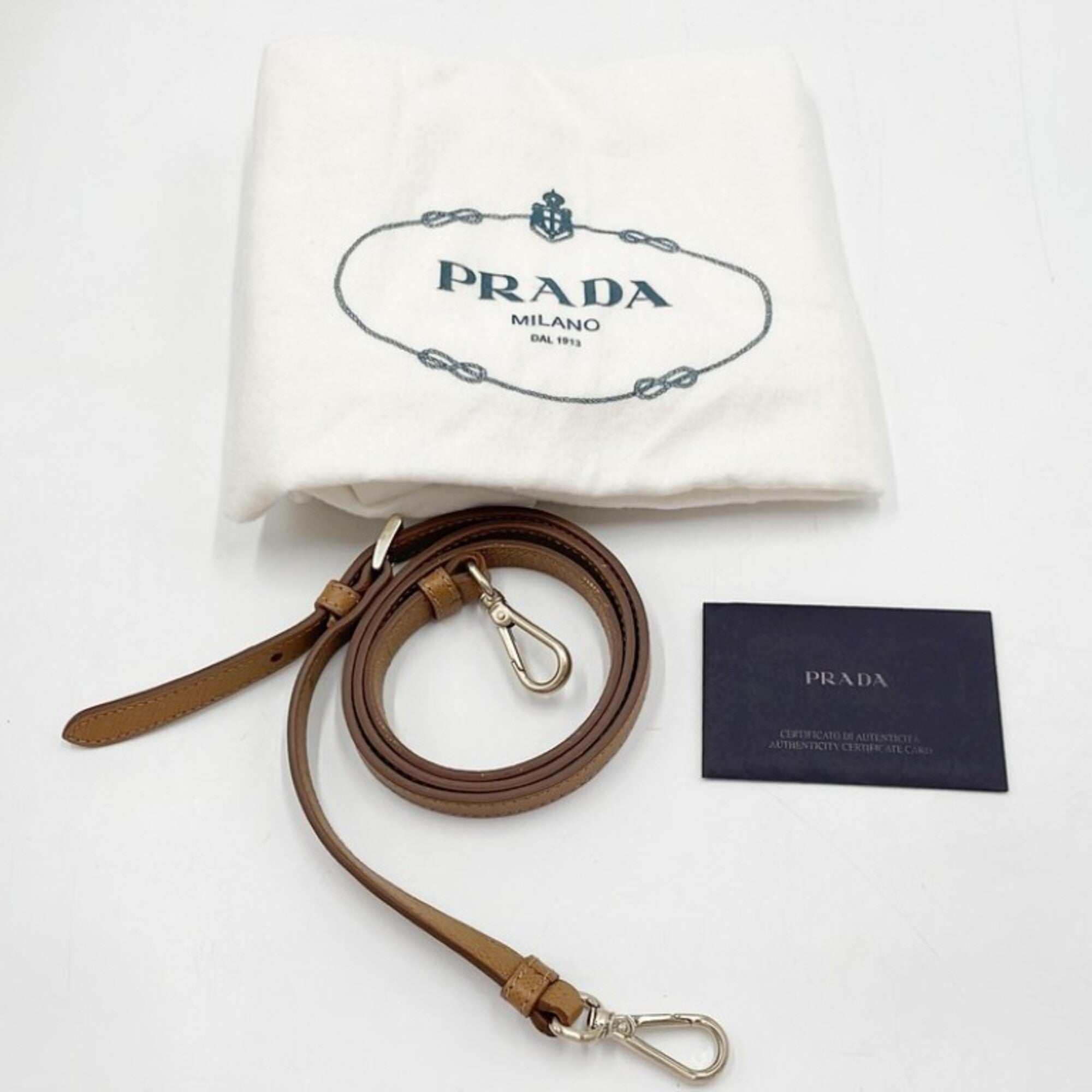 Prada Beige Brown Leather Canvas Handbag Shoulder Bag Tote Bag (Pre-Owned)