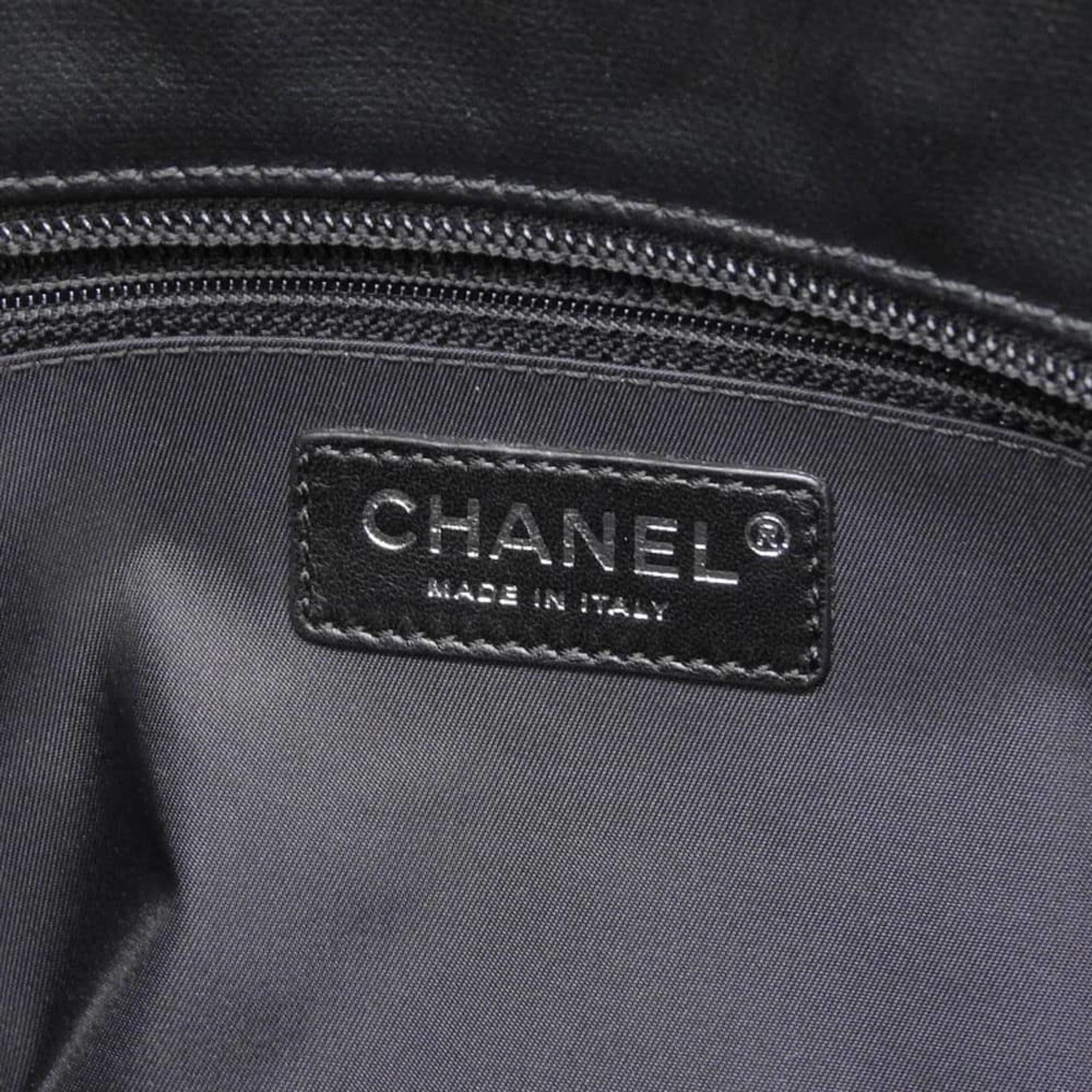 Chanel Black Coated Canvas Leather Handbag Tote Bag (Pre-Owned)