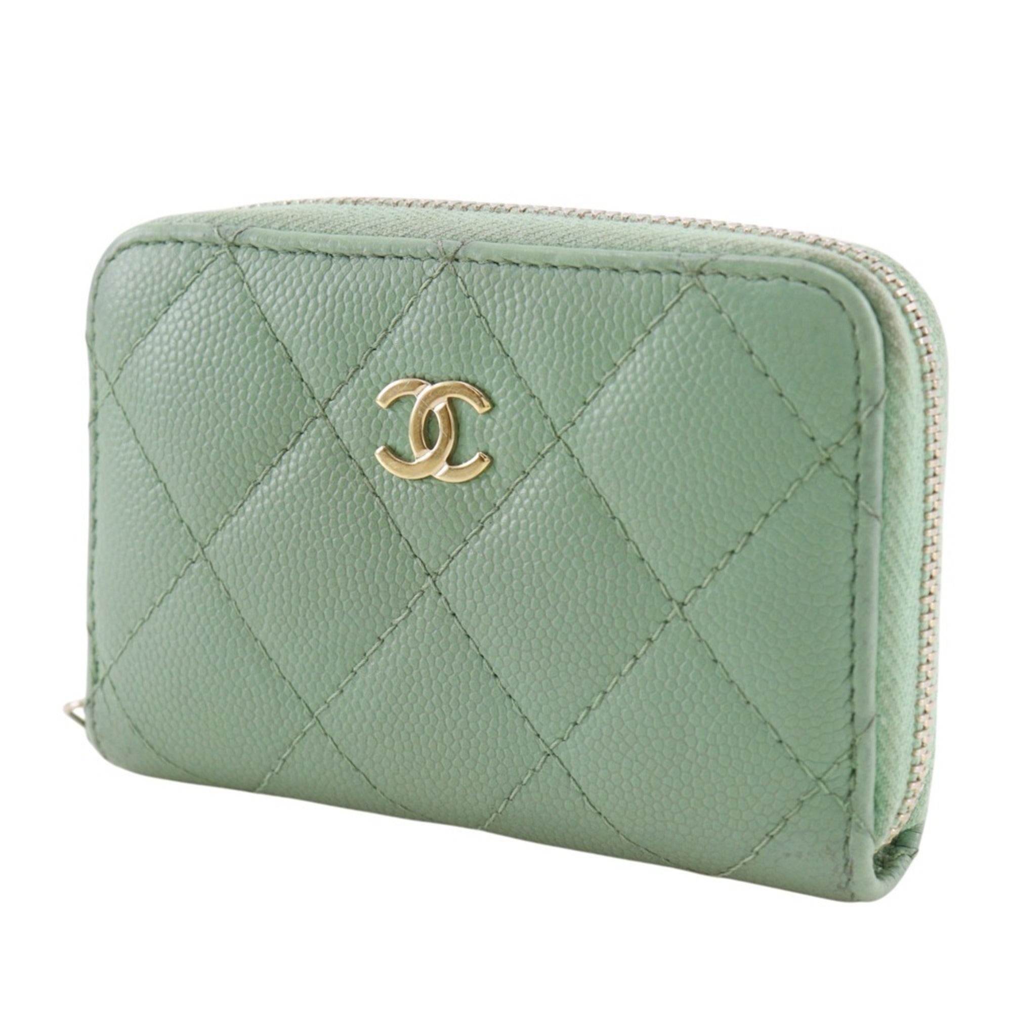 Chanel Gold Green Grained Calfskin Coin Purse/Coin Case (Pre-Owned)