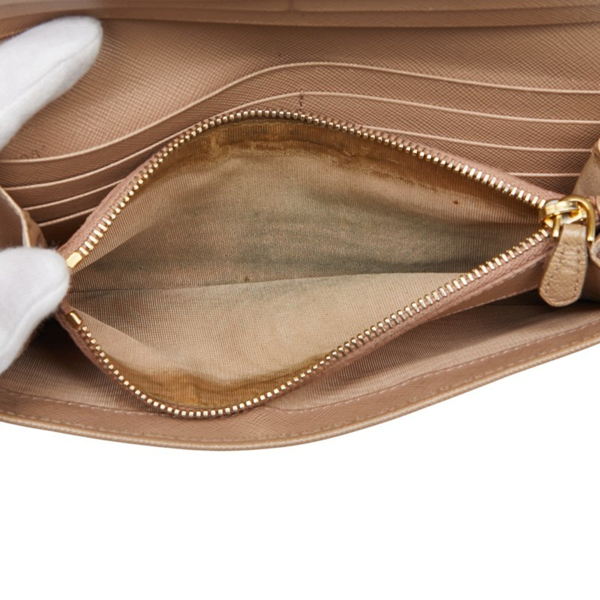 Prada Beige Leather Long Wallet (Tri-Fold) (Pre-Owned)