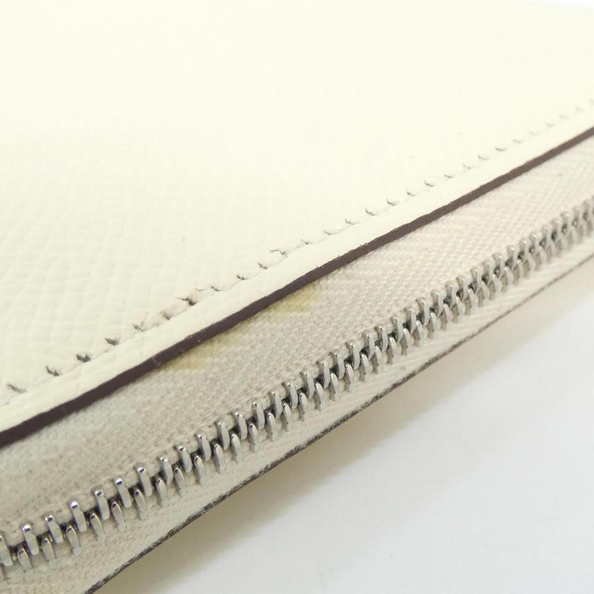 Hermes Beige Biscuit White Epsom Leather Silk Long Wallet (Bi-Fold) (Pre-Owned)