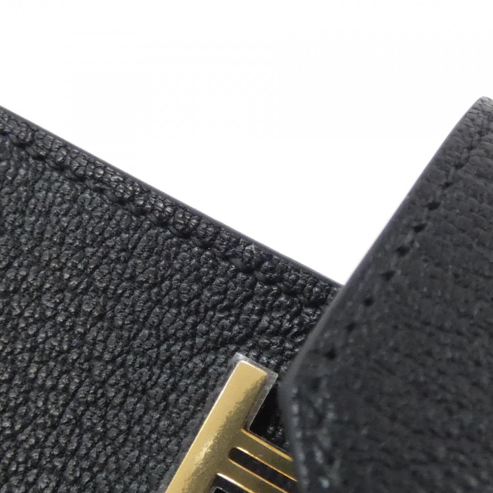 Hermes Bearn Gold Black Chevre Leather Wallet (Bi-Fold) (Pre-Owned)