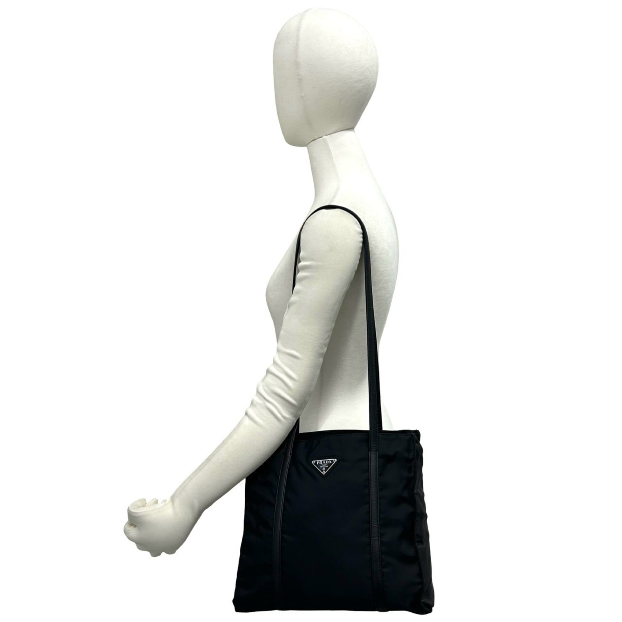 Prada Black Nylon Leather Handbag Shoulder Bag Tote Bag (Pre-Owned)
