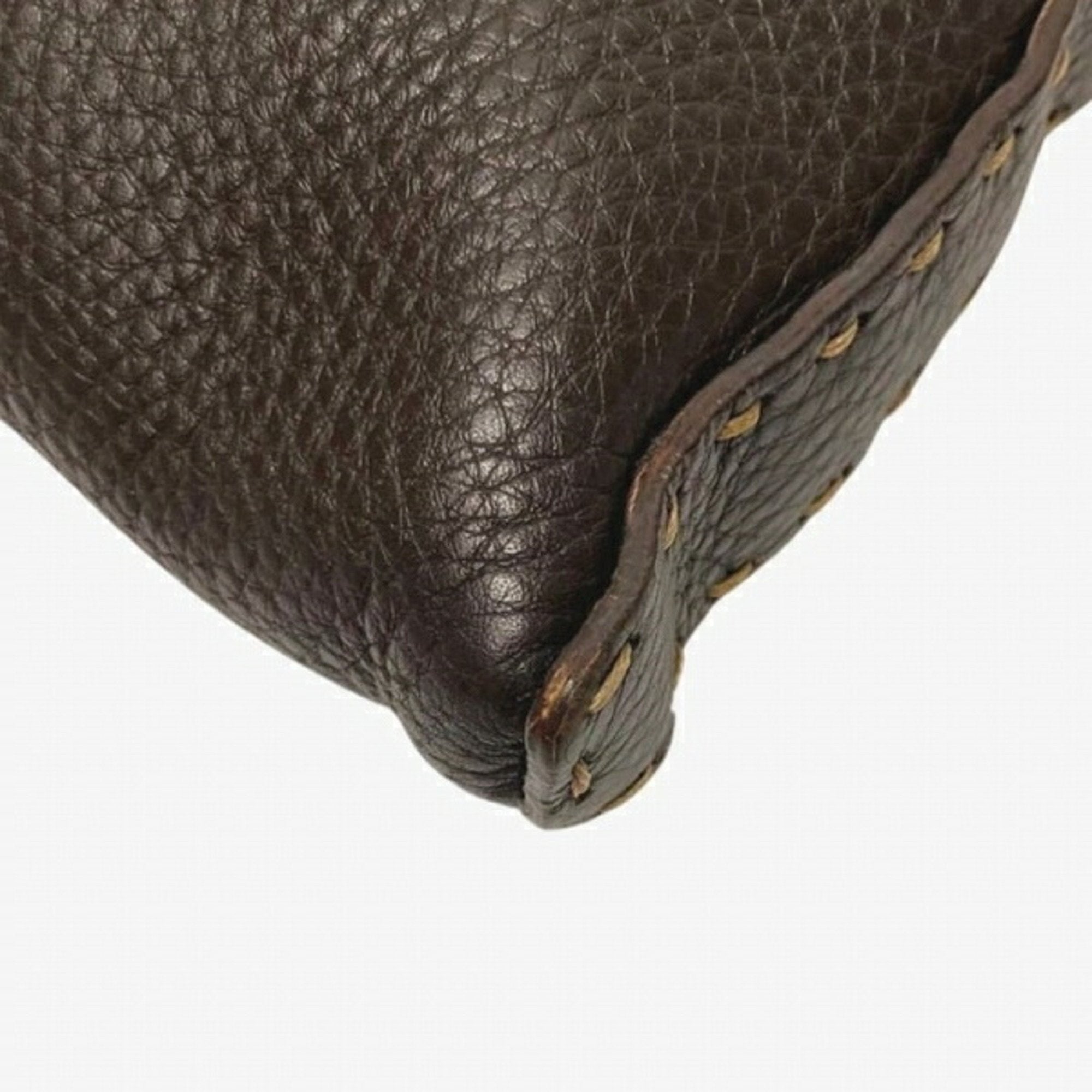 Fendi Dark Brown Leather Canvas Shoulder Bag (Pre-Owned)