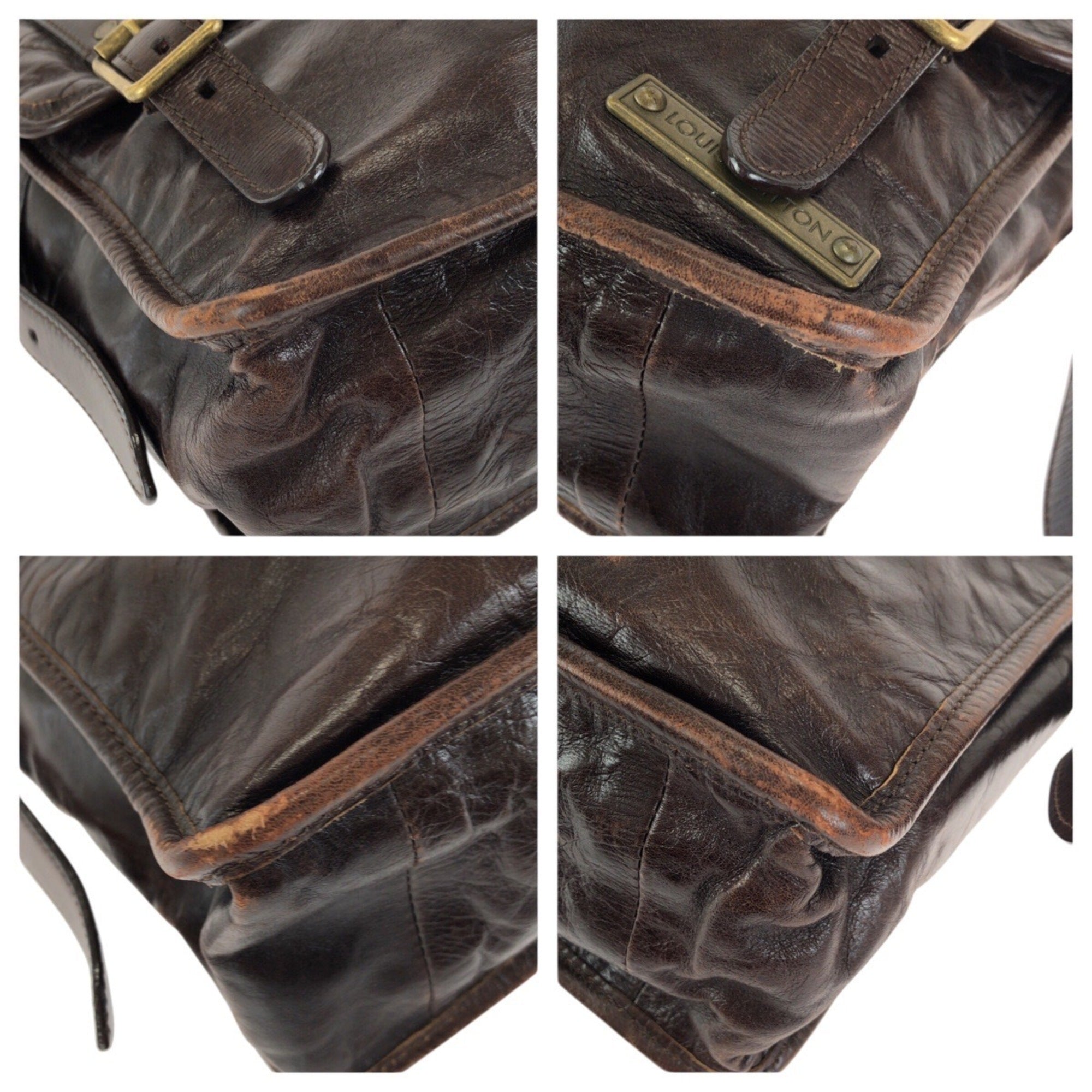 Louis Vuitton Brown Leather Messenger Bag Shoulder Bag (Pre-Owned)