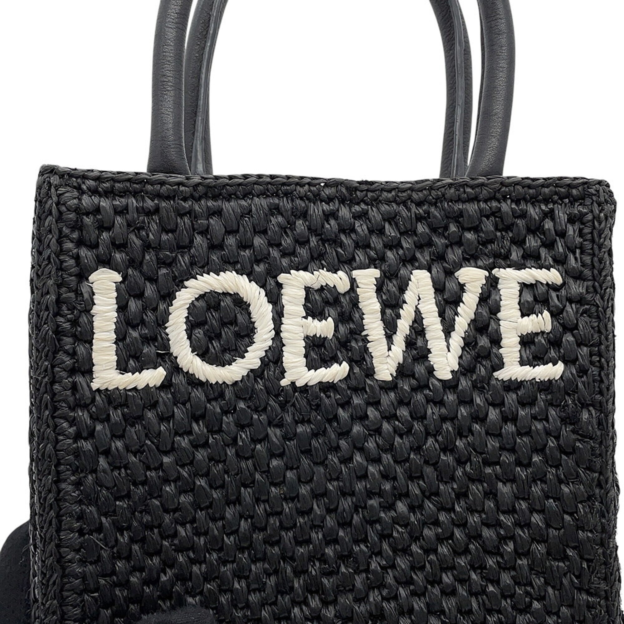Loewe Black White Raffia Leather Handbag Shoulder Bag (Pre-Owned)