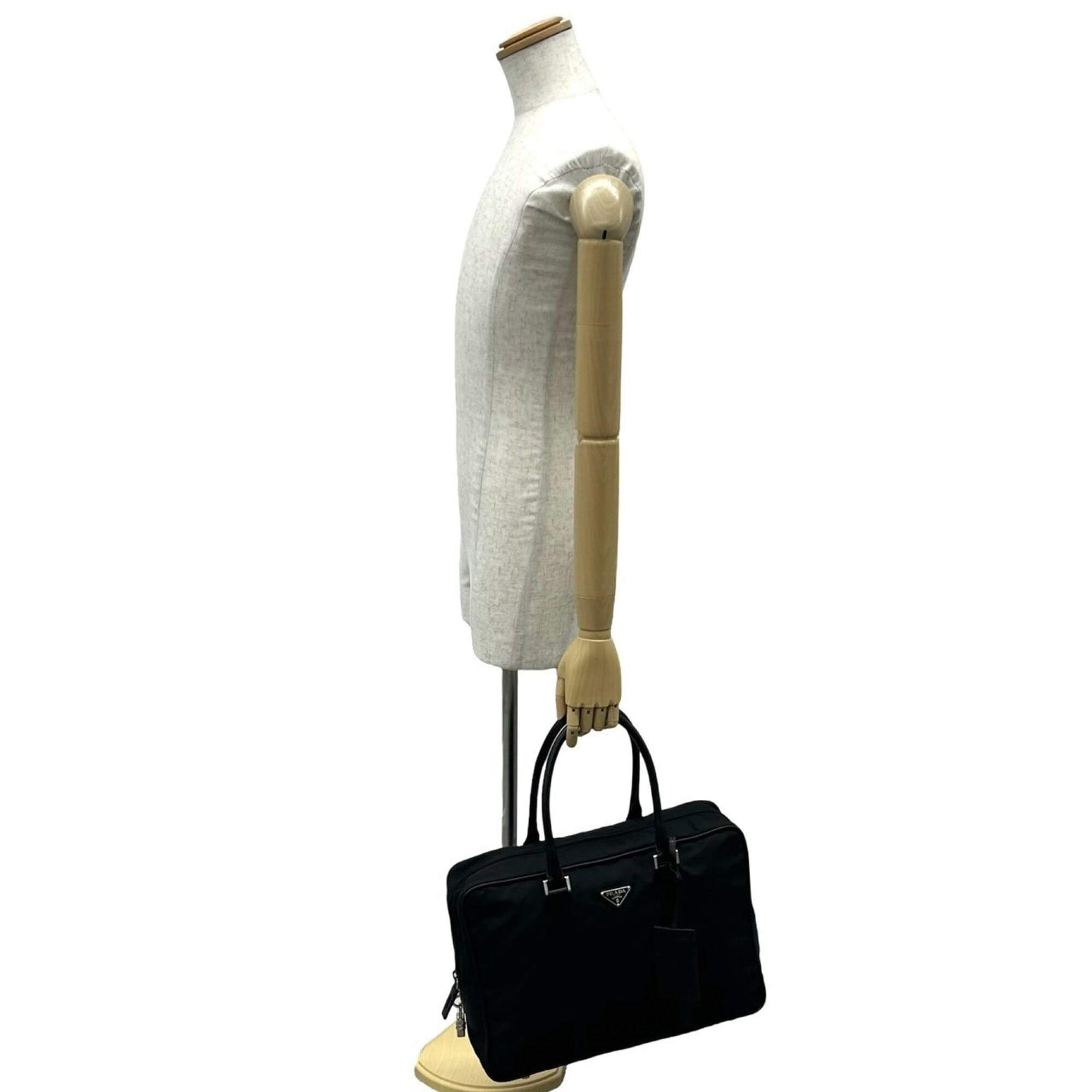 Prada Black Nylon Leather Briefcase (Pre-Owned)
