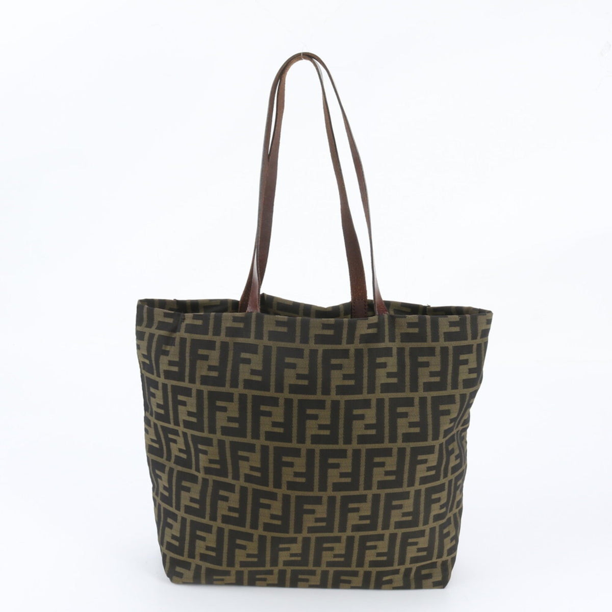 Fendi Green Khaki Leather Nylon Handbag Shoulder Bag Tote Bag (Pre-Owned)