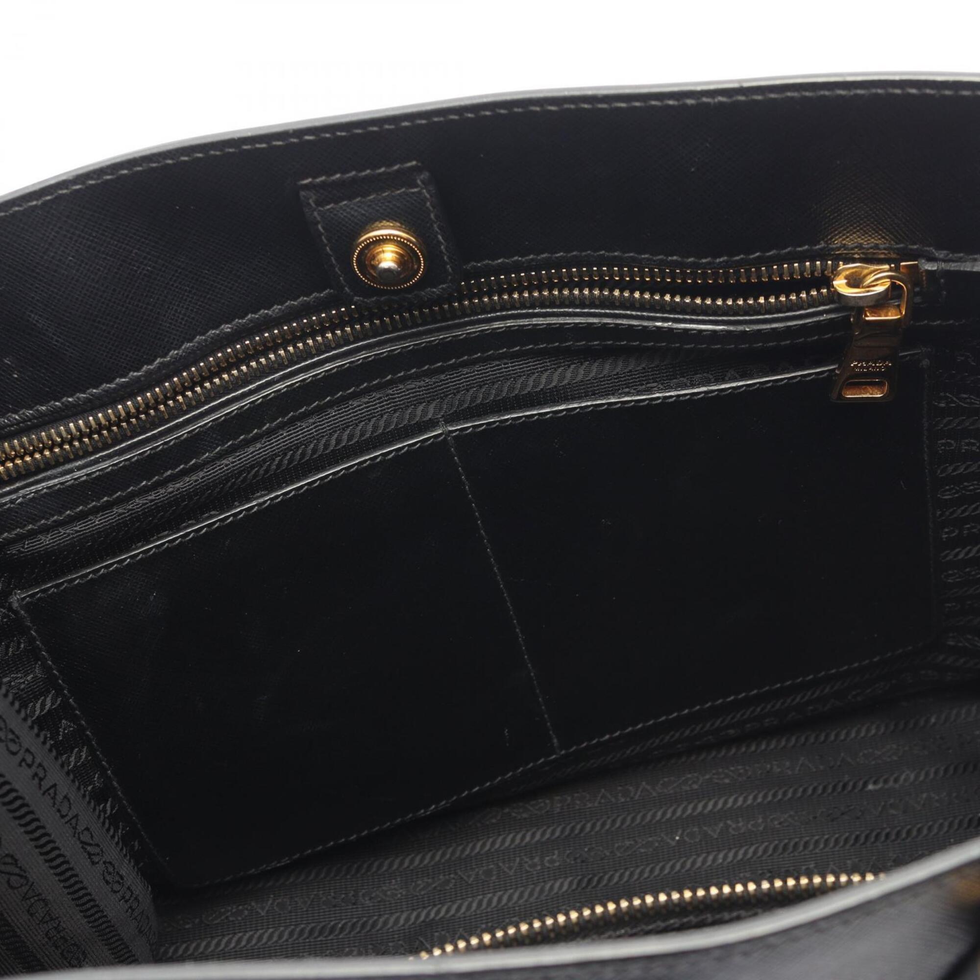 Prada Black White Saffiano Triangle Handbag Tote Bag (Pre-Owned)