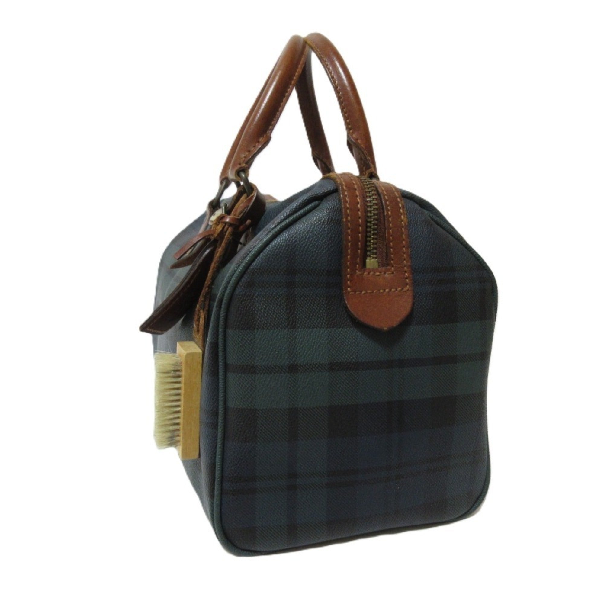 Ralph Lauren Brown Dark Green Dark Navy Pvc Leather Boston Bag Handbag (Pre-Owned)