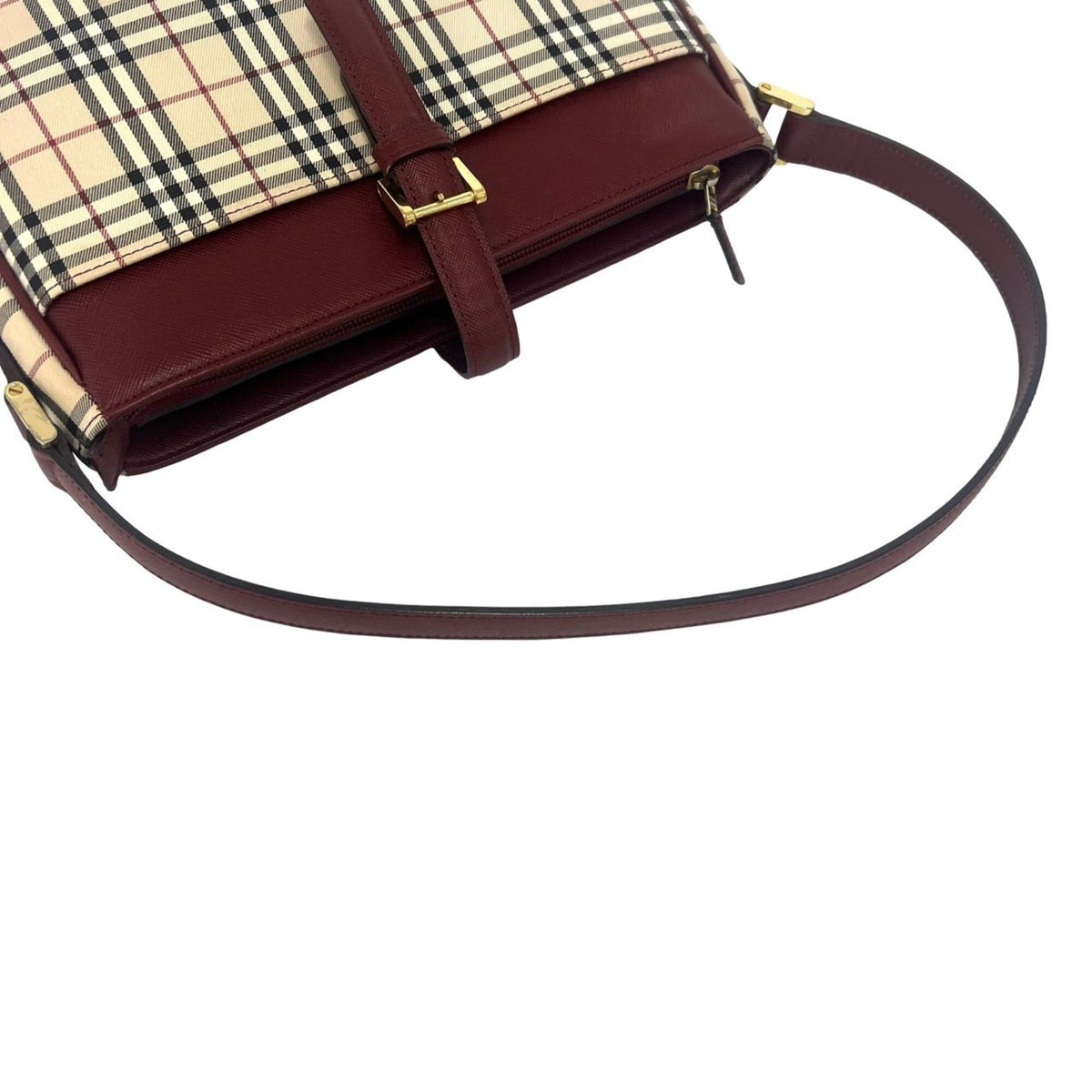 Burberry Beige Bordeaux Leather Canvas Handbag Shoulder Bag (Pre-Owned)