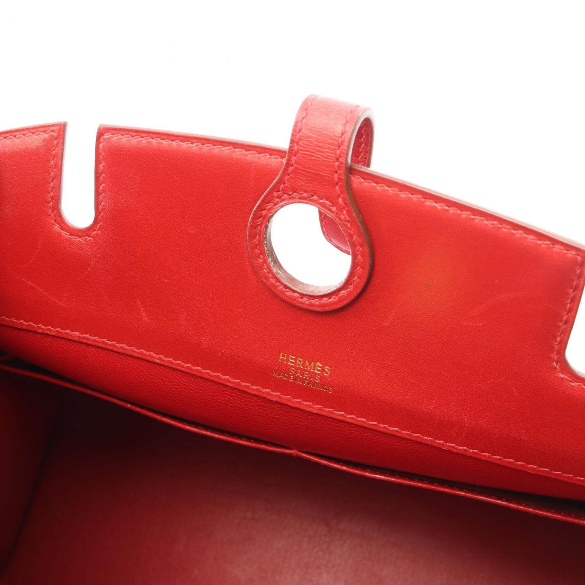 Hermes Red Color Box Calf Leather Leather Handbag (Pre-Owned)