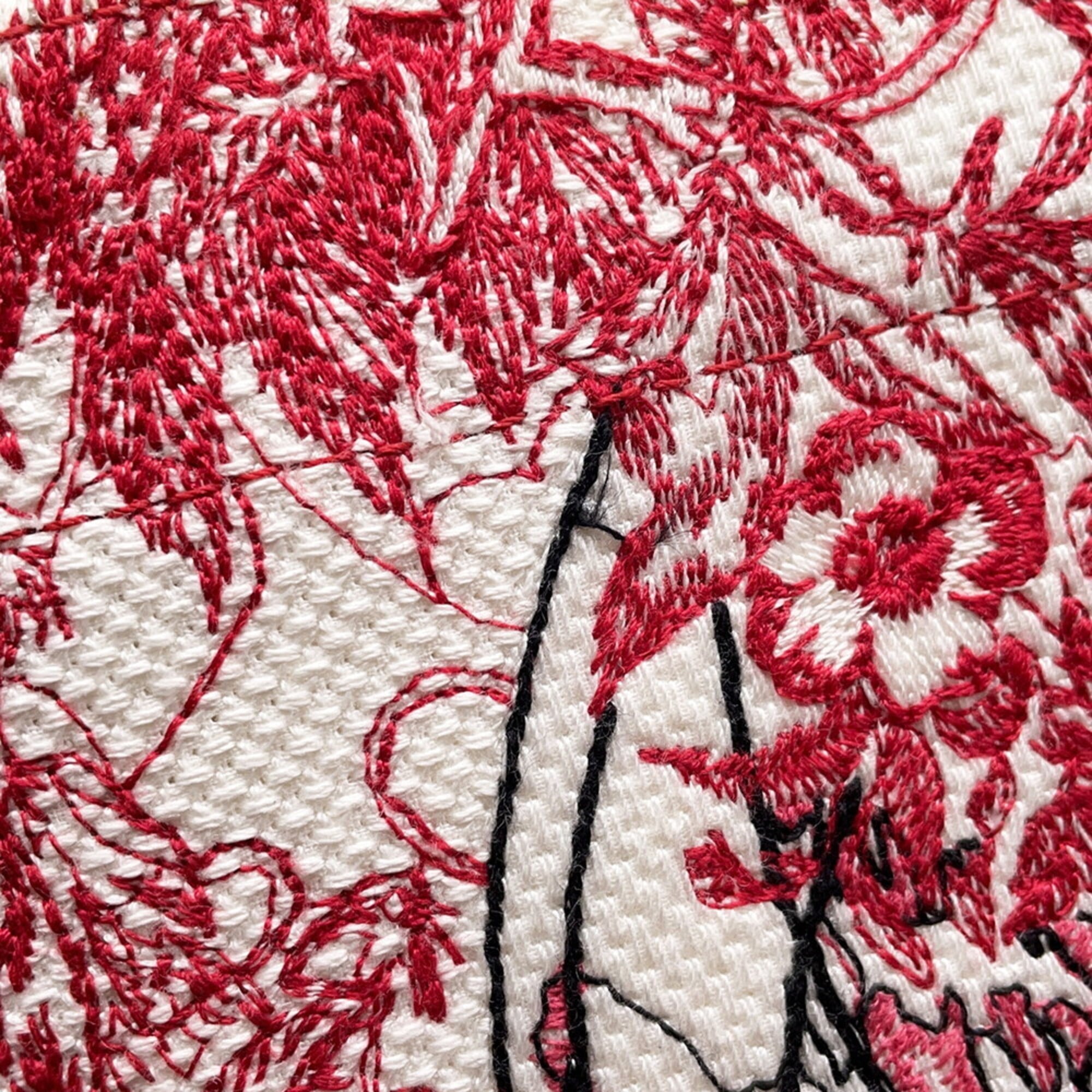 Christian Dior Black Red Color White Canvas Handbag Tote Bag (Pre-Owned)