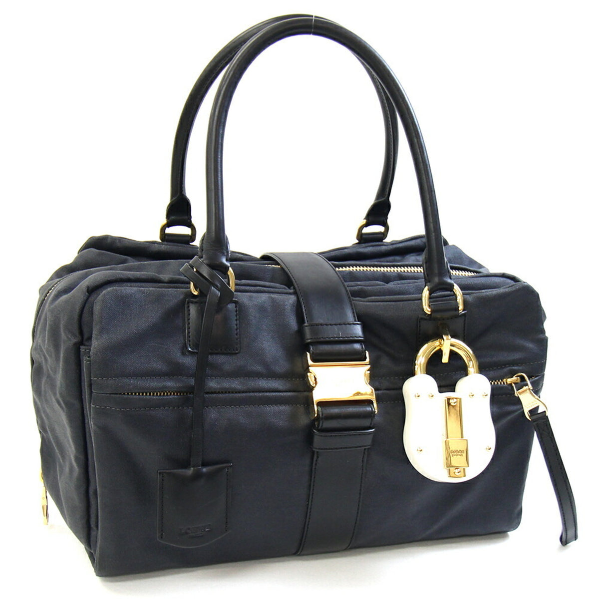 Loewe Black Coated Canvas Leather Boston Bag Handbag (Pre-Owned)