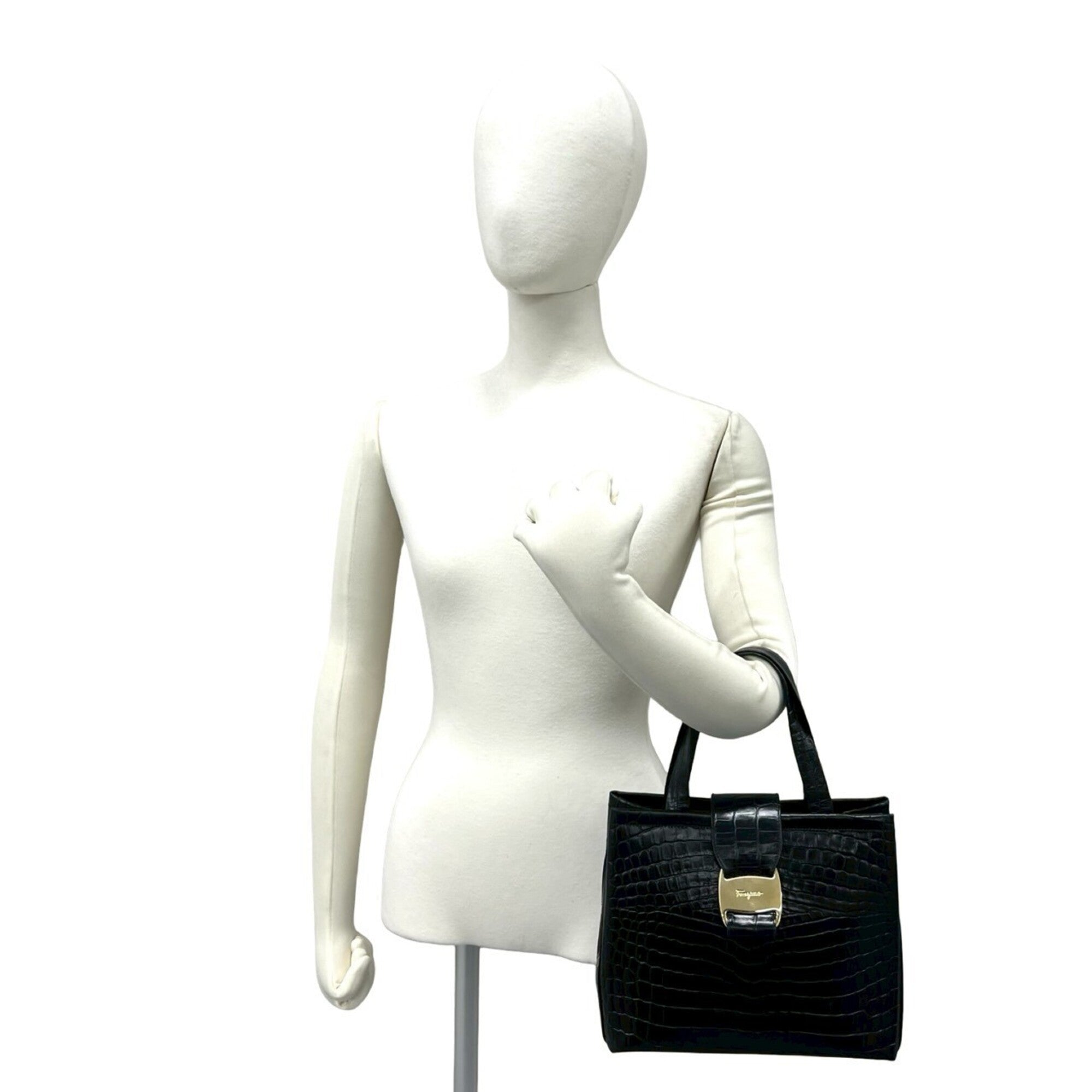 Salvatore Ferragamo Black Leather Handbag Tote Bag (Pre-Owned)