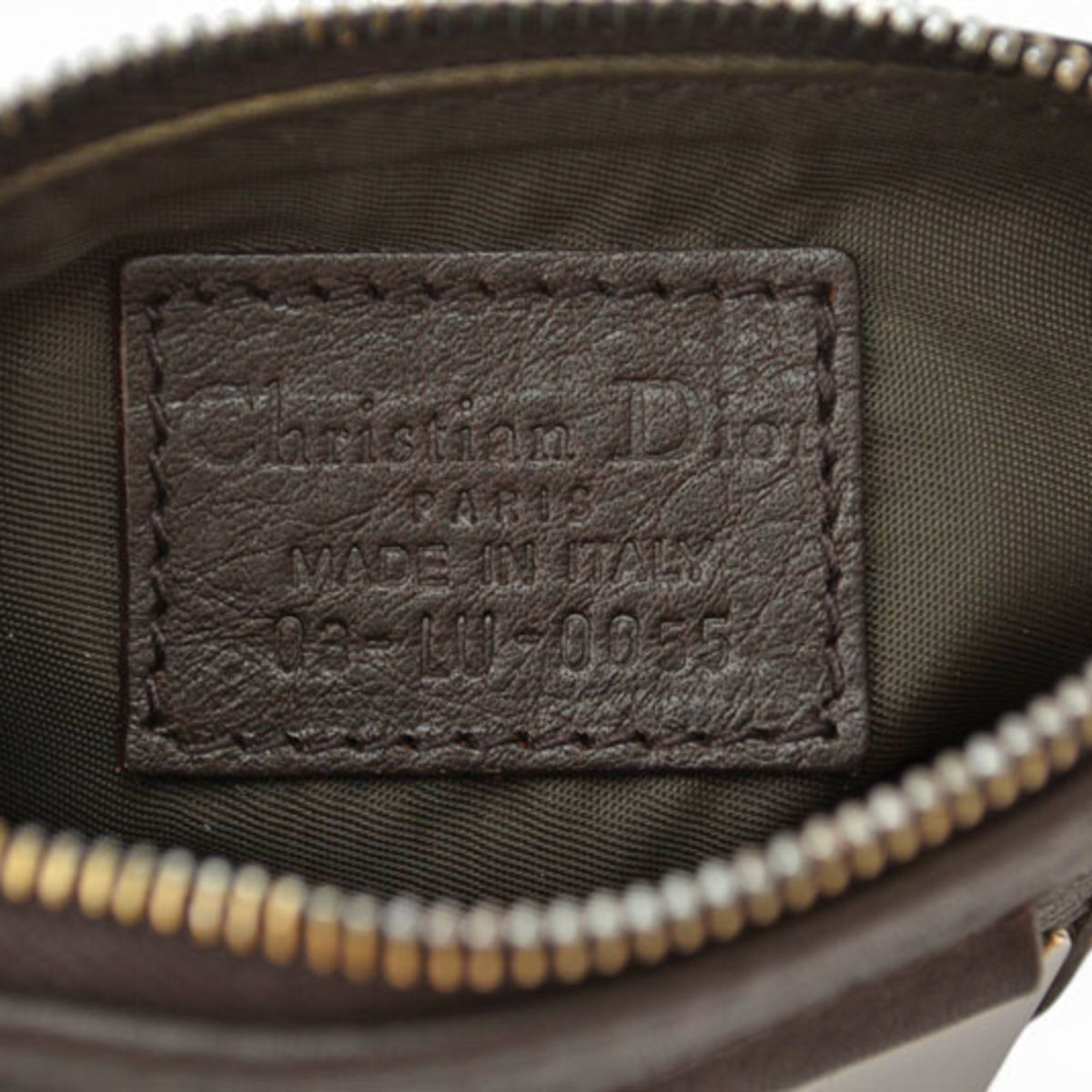 Christian Dior Beige Brown Leather Canvas Pouch (Pre-Owned)