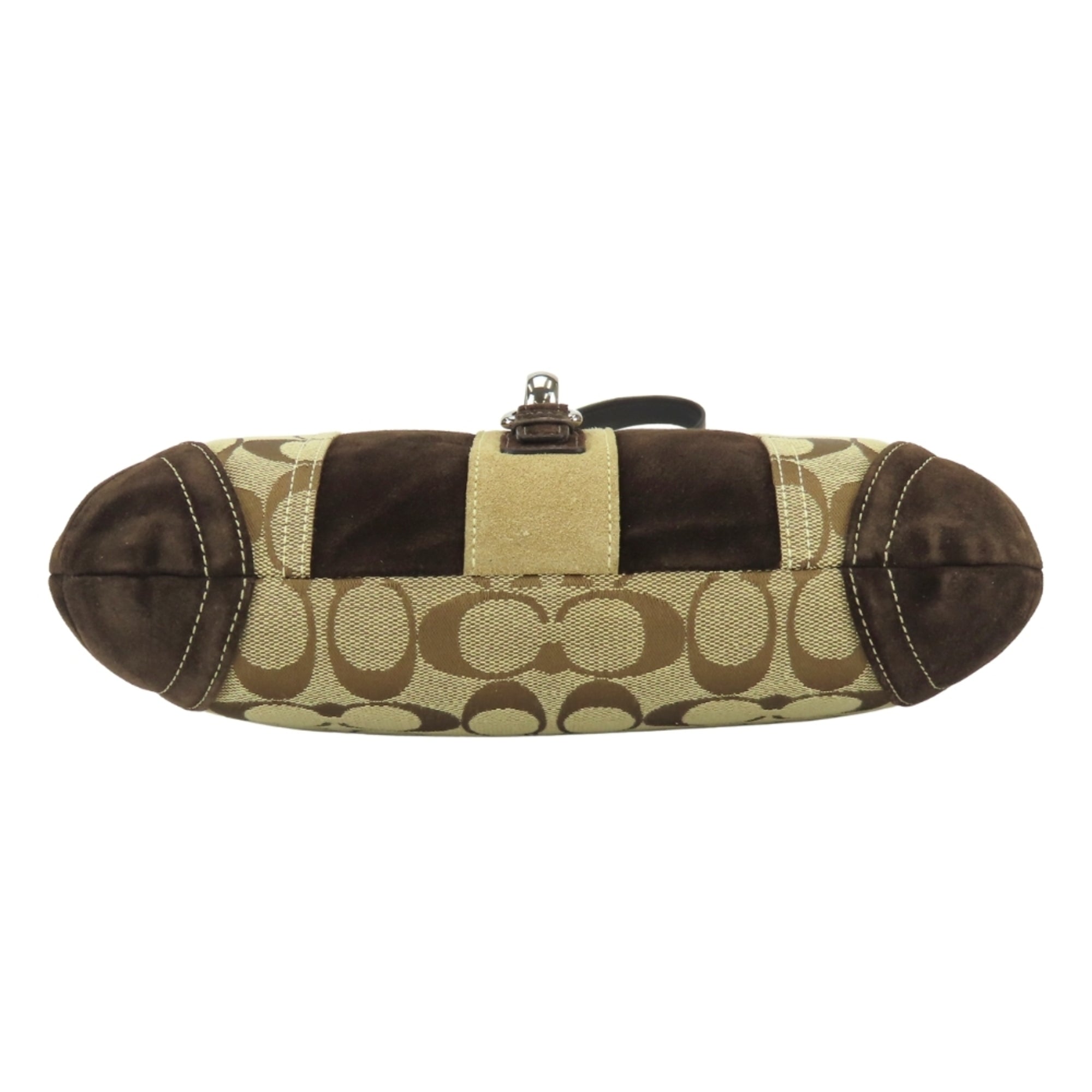 Coach Signature Brown Canvas Suede Leather Shoulder Bag (Pre-Owned)