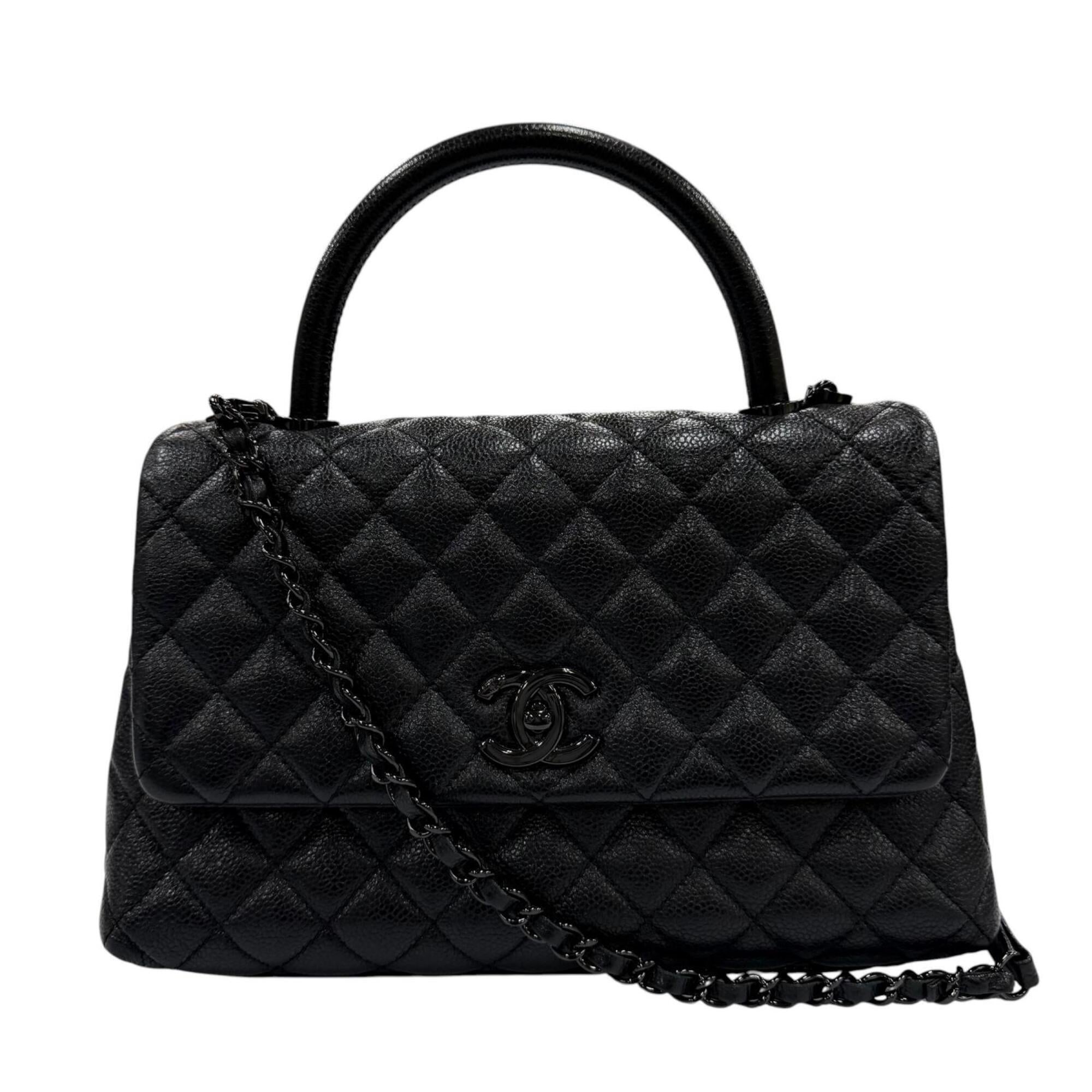 Chanel Black Grained Calfskin Handbag Shoulder Bag (Pre-Owned)