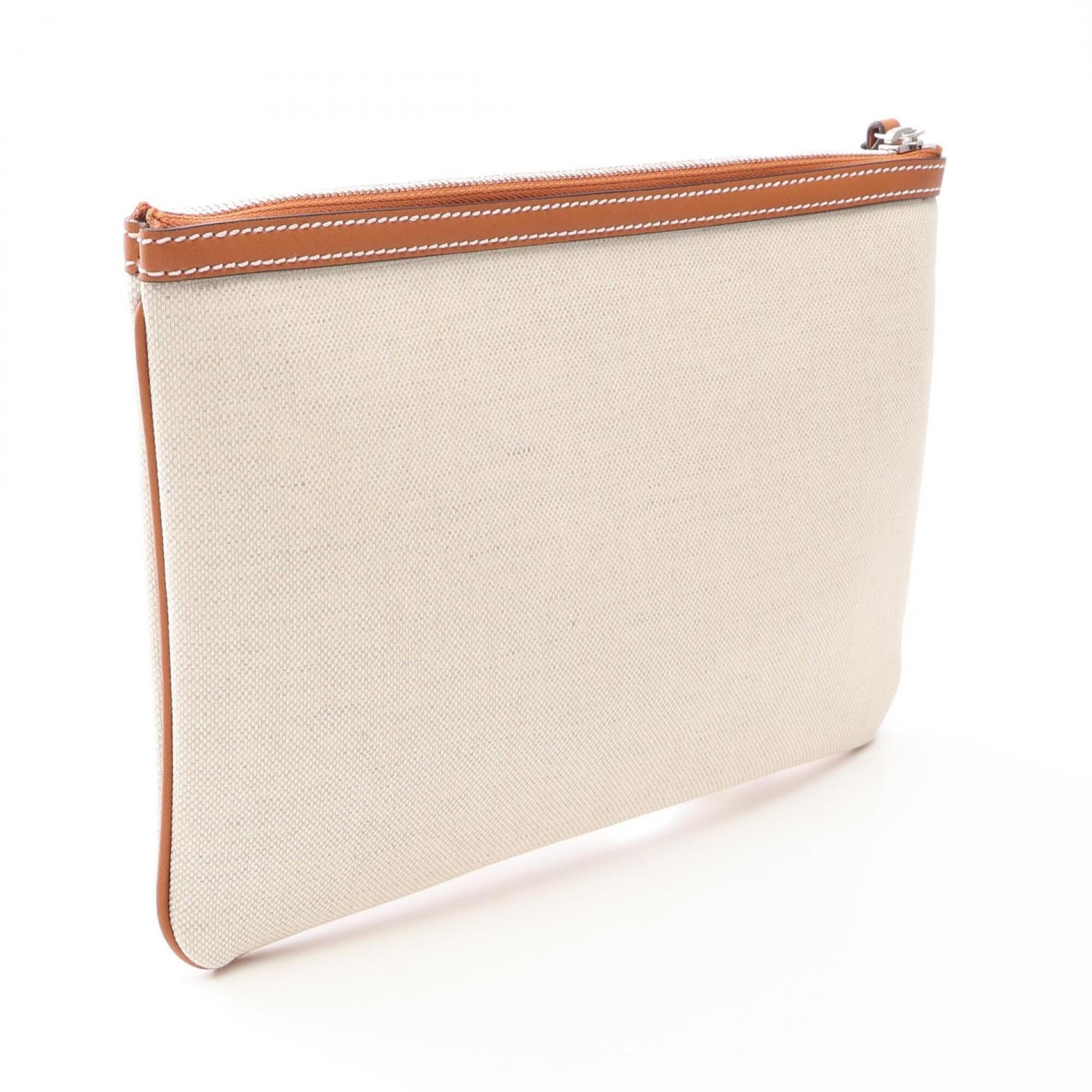 Gucci Brown Ivory Canvas Leather Clutch Bag (Pre-Owned)