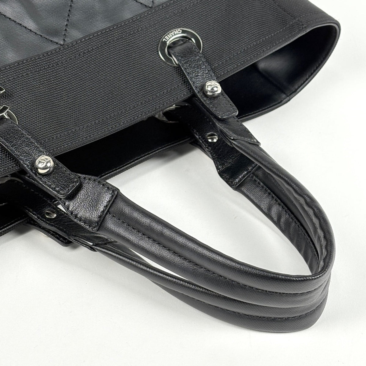 Chanel Black Coated Canvas Leather Tote Bag (Pre-Owned)