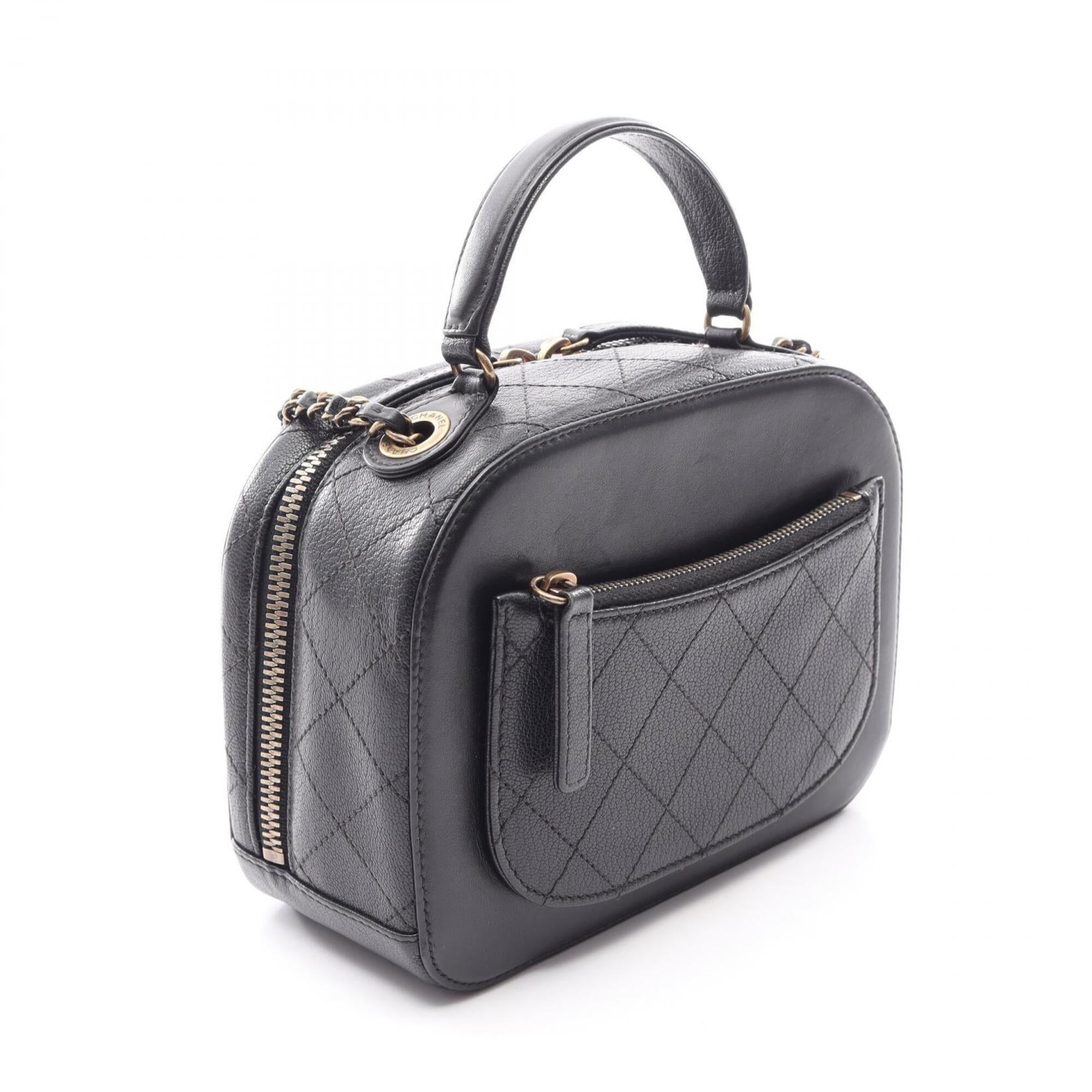 Chanel Black Leather Handbag Shoulder Bag Vanity Bag (Pre-Owned)