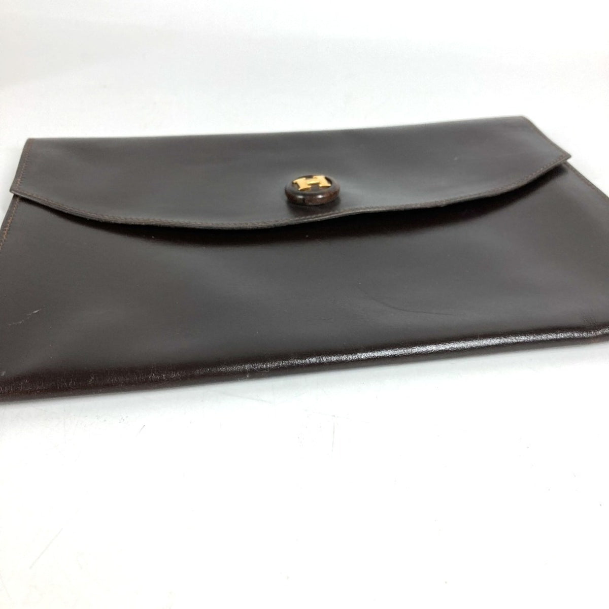 Hermes Pochette Rio Brown Leather Clutch Bag Handbag Pochette Pouch (Pre-Owned)