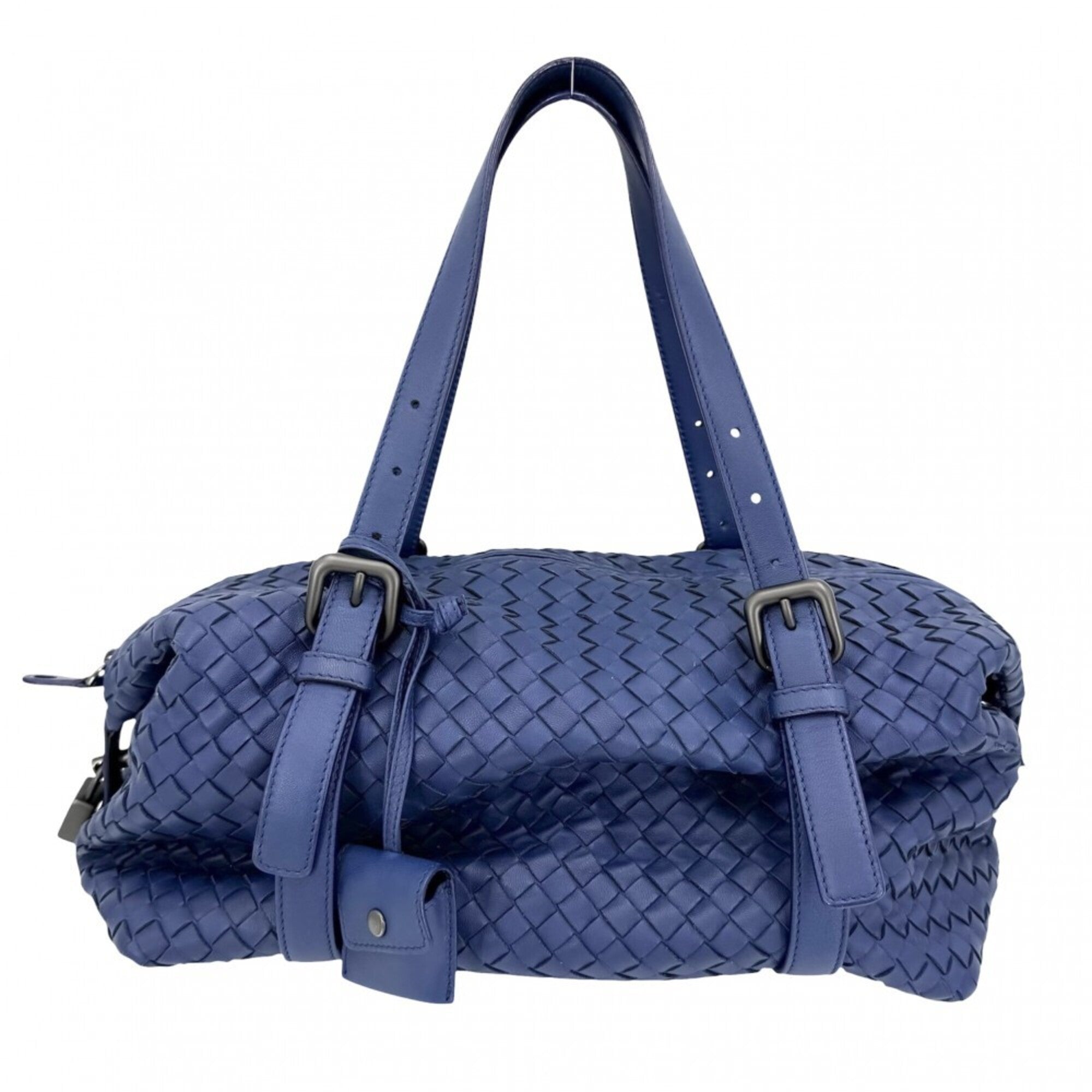 Bottega Veneta Intrecciato Blue Leather Handbag Tote Bag (Pre-Owned)