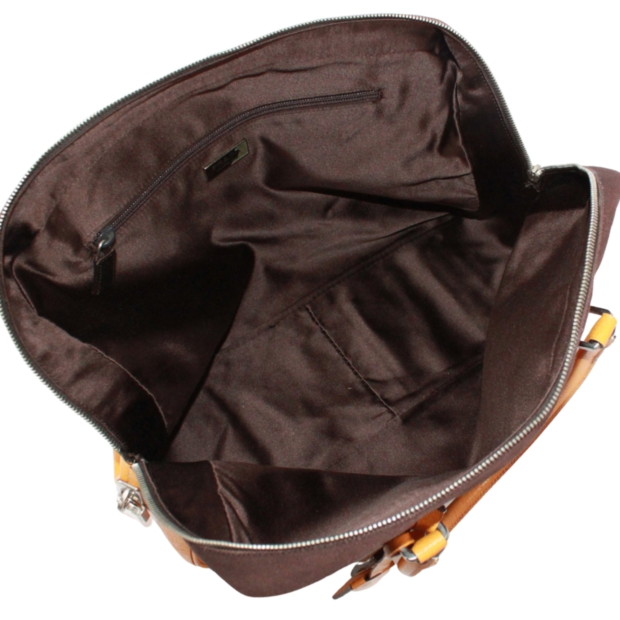 Prada Brown Yellow Leather Canvas Boston Bag Handbag (Pre-Owned)