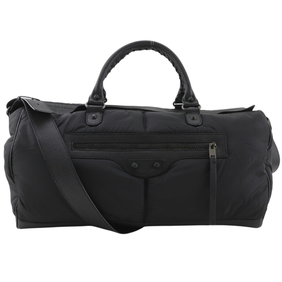 Balenciaga Black Nylon Leather Boston Bag Shoulder Bag (Pre-Owned)