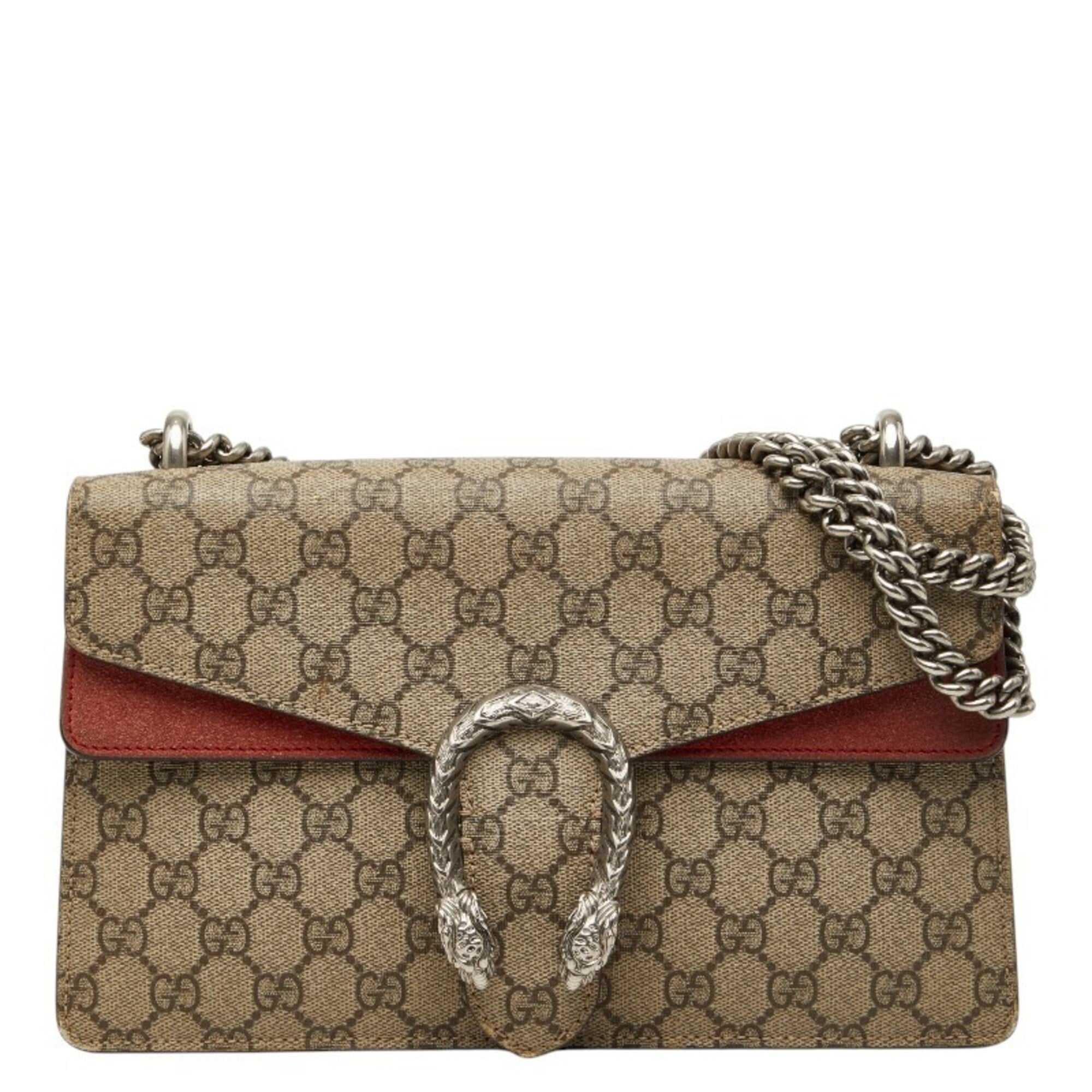 Gucci Beige Red Color Pvc Suede Shoulder Bag (Pre-Owned)