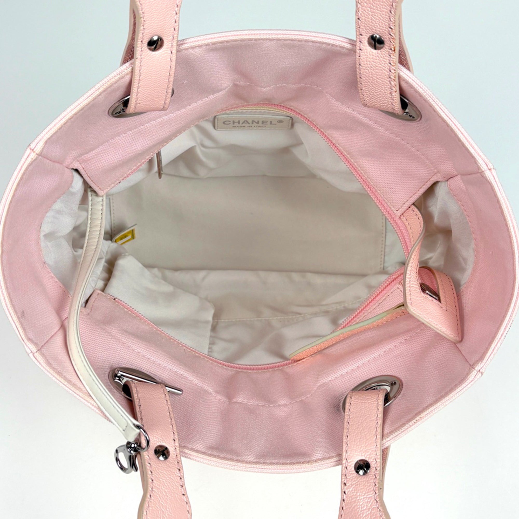 Chanel Pink Canvas Leather Tote Bag (Pre-Owned)