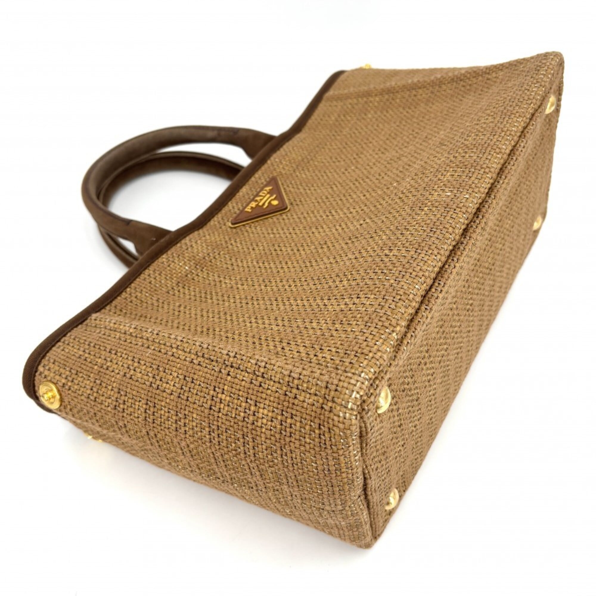 Prada Brown Canvas Straw Handbag Shoulder Bag (Pre-Owned)