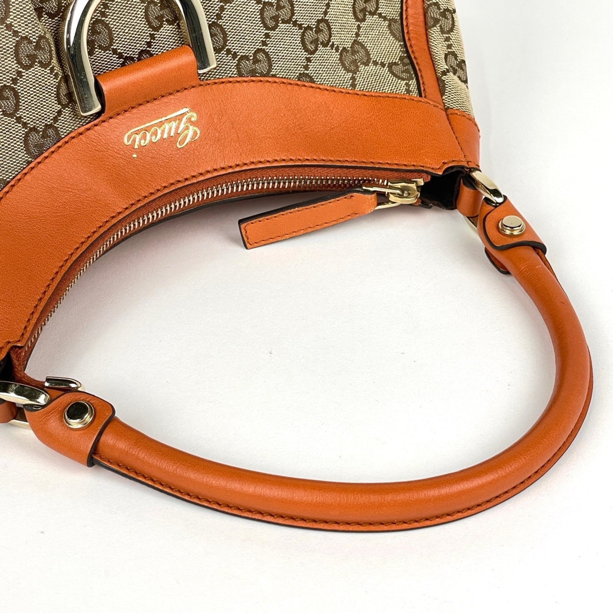 Gucci Beige Orange Gg Canvas Shoulder Bag (Pre-Owned)
