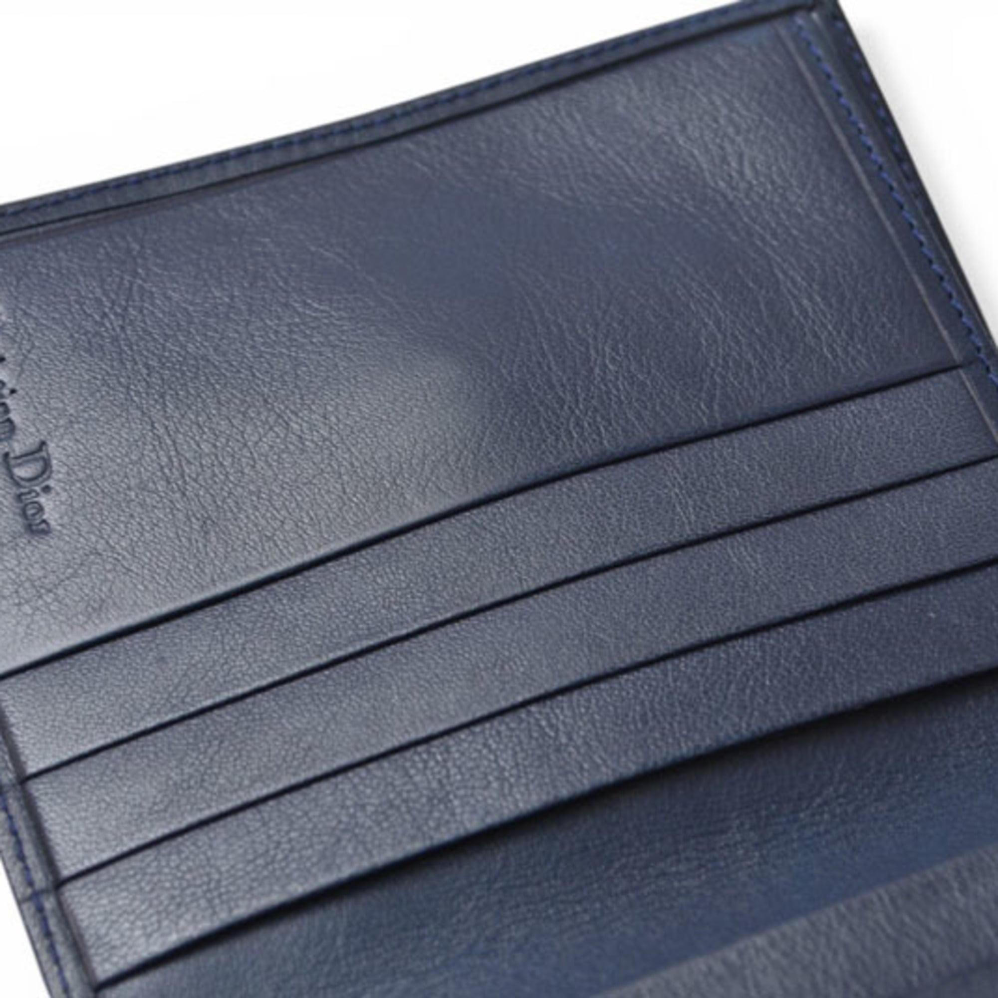 Christian Dior Navy Leather Canvas Wallet (Bi-Fold) (Pre-Owned)