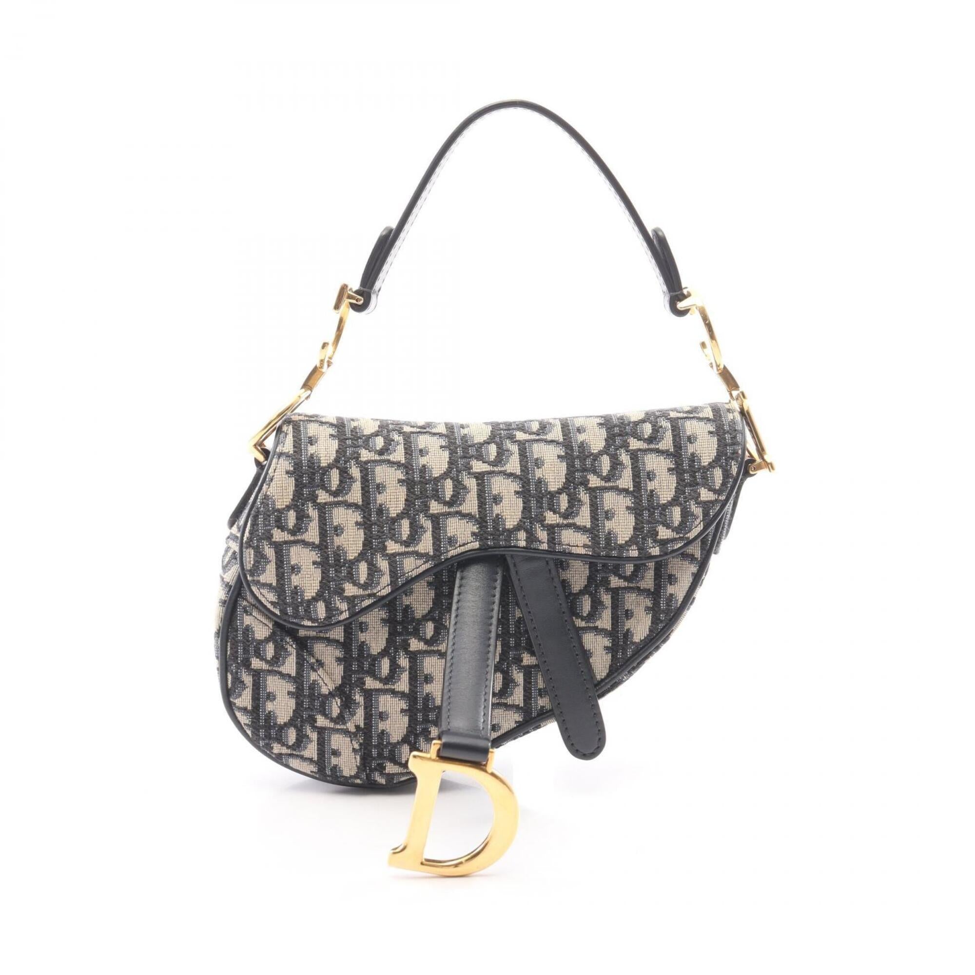 Christian Dior Beige Navy Canvas Leather Handbag Saddle Bag (Pre-Owned)