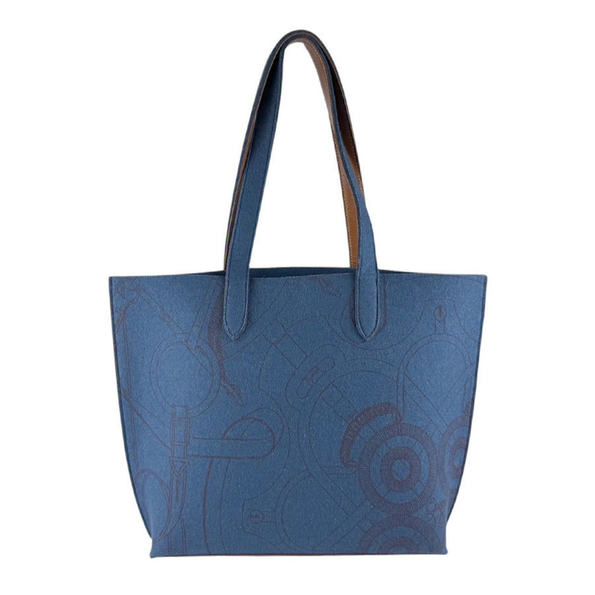 Hermes Blue Brown Felt Leather Shoulder Bag Tote Bag (Pre-Owned)
