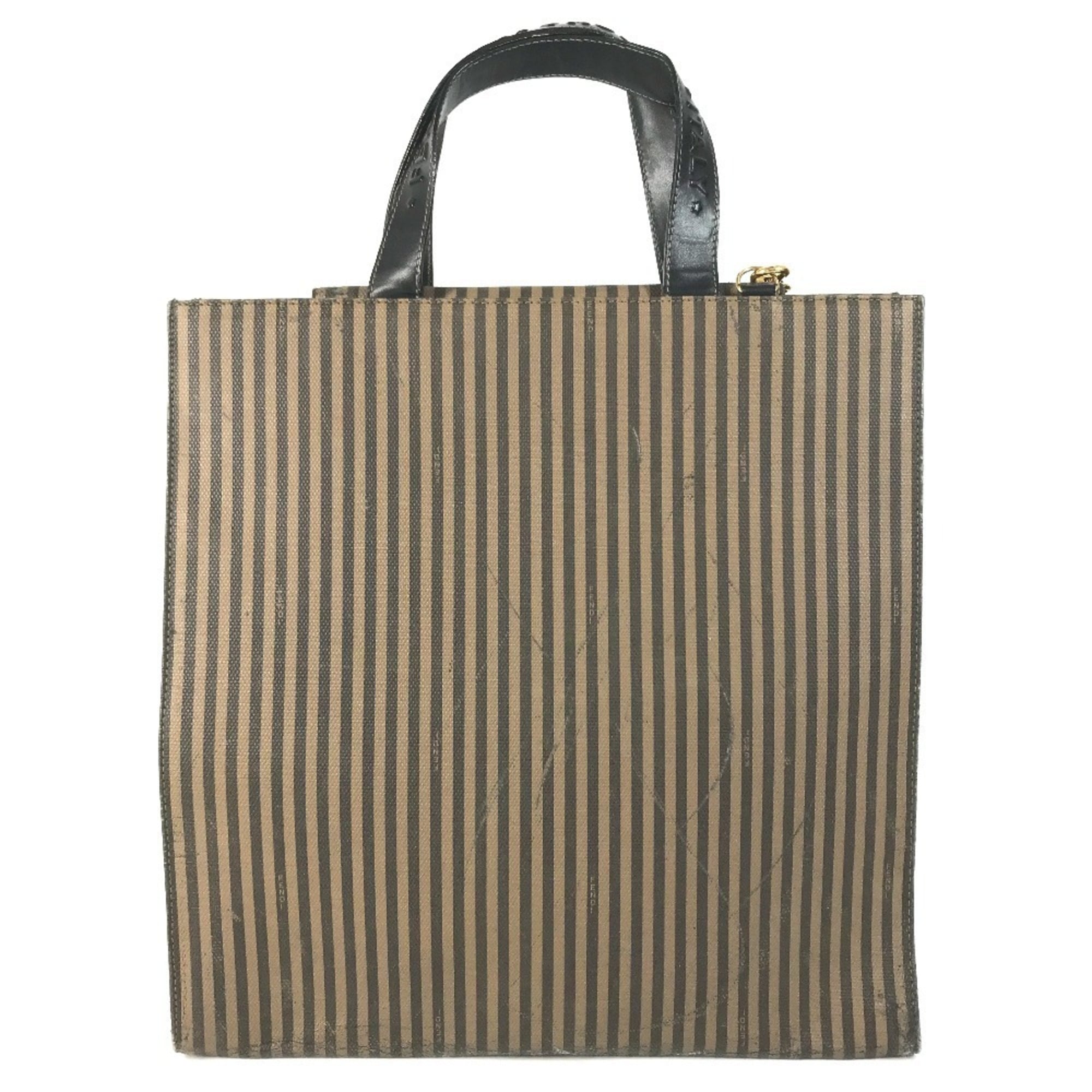 Fendi Black Brown Leather Coated Canvas Handbag Shoulder Bag Tote Bag (Pre-Owned)