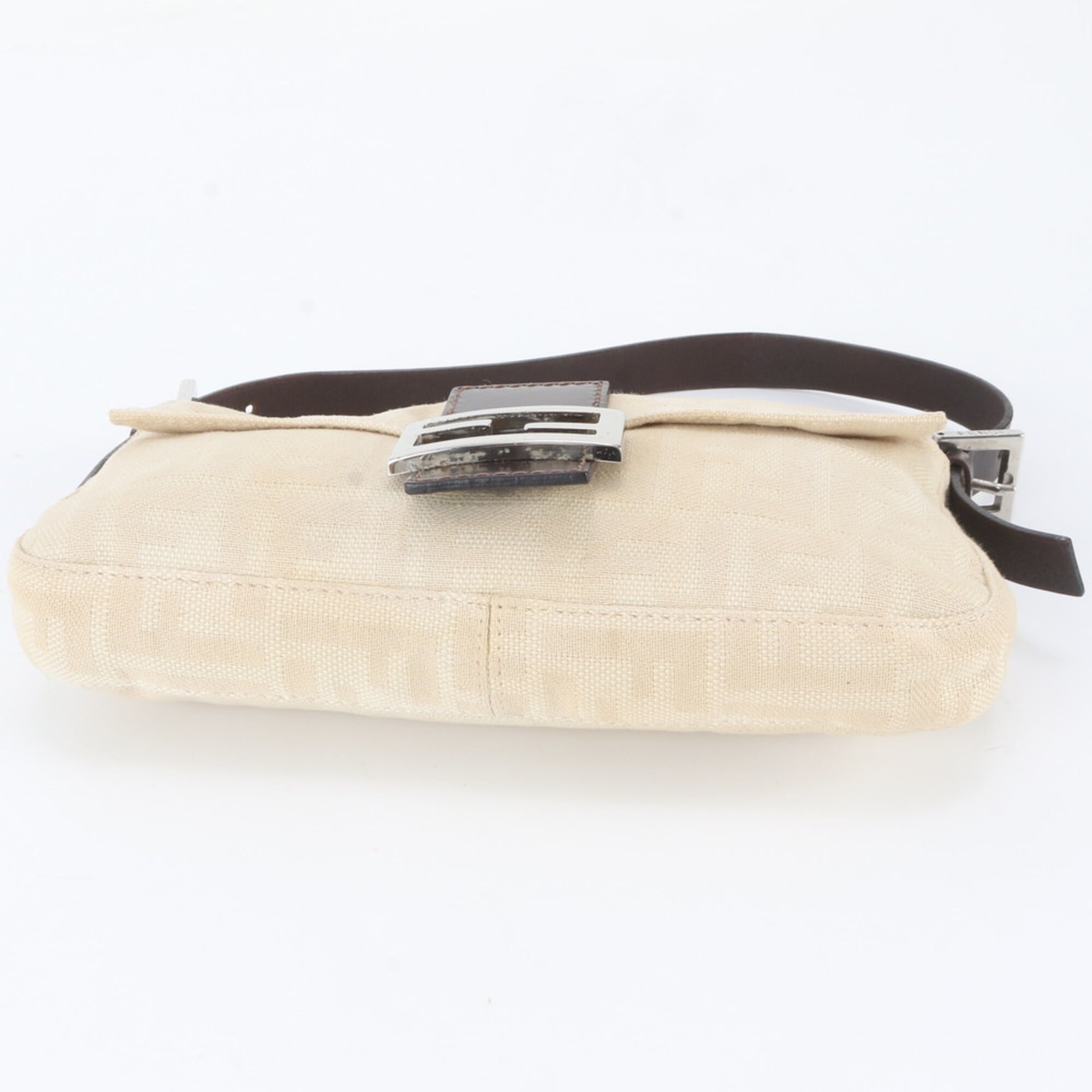 Fendi Beige Leather Canvas Handbag Shoulder Bag (Pre-Owned)