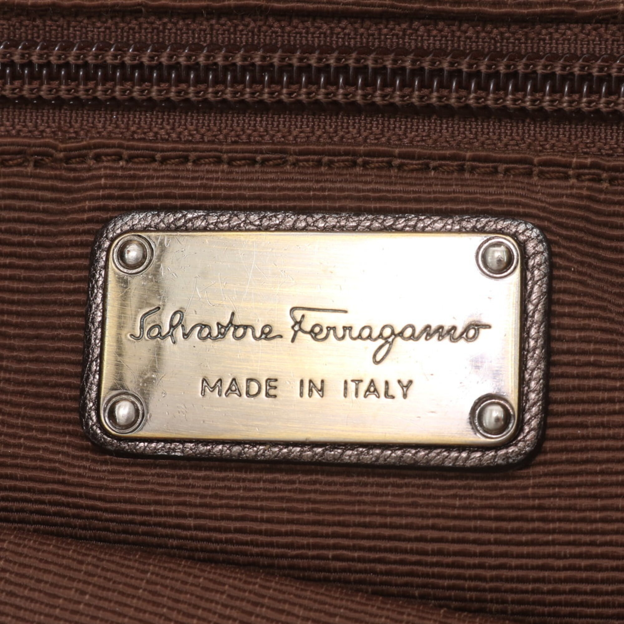 Salvatore Ferragamo Green Khaki Leather Handbag Shoulder Bag Tote Bag (Pre-Owned)