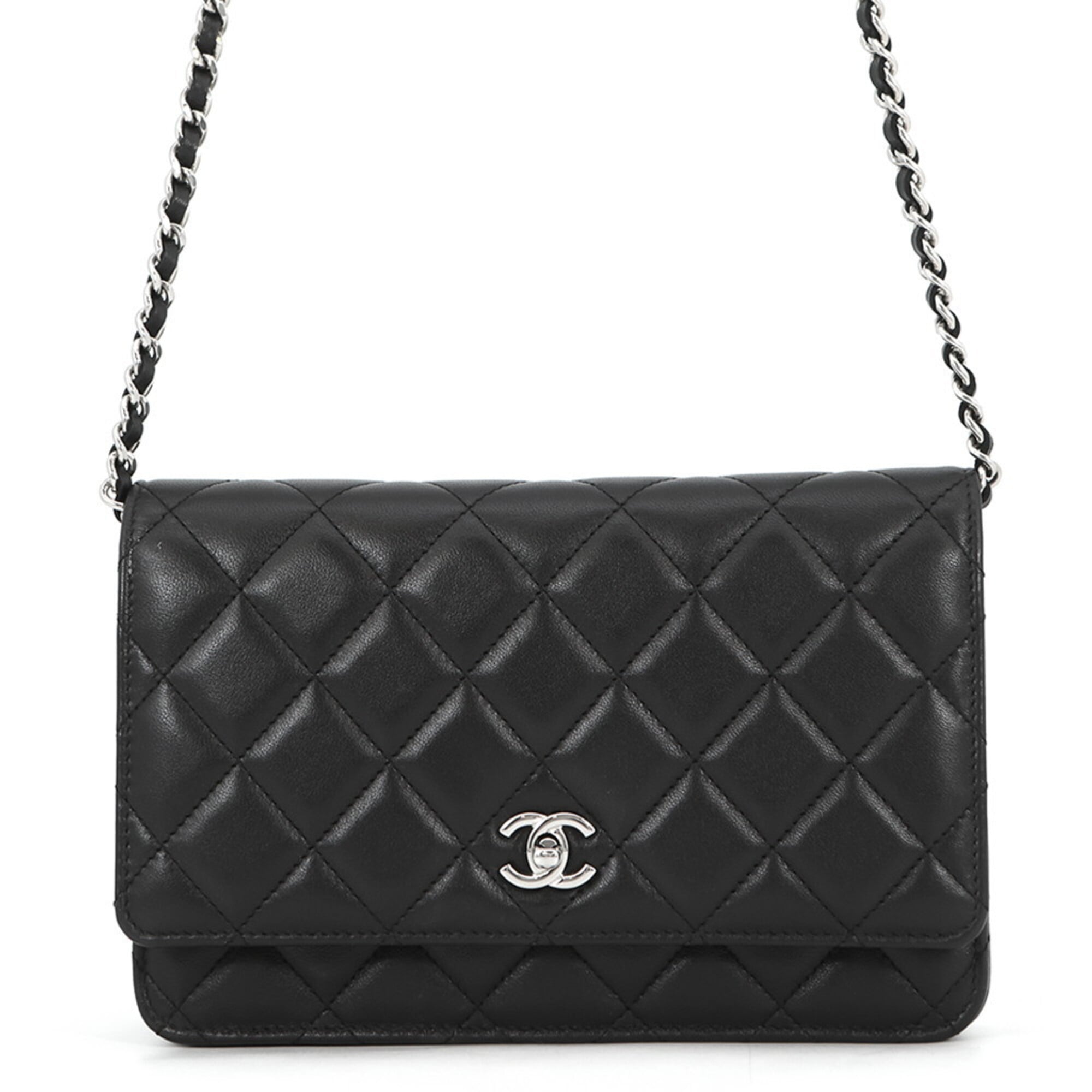 Chanel Black Leather Chain/Shoulder Wallet (Pre-Owned)