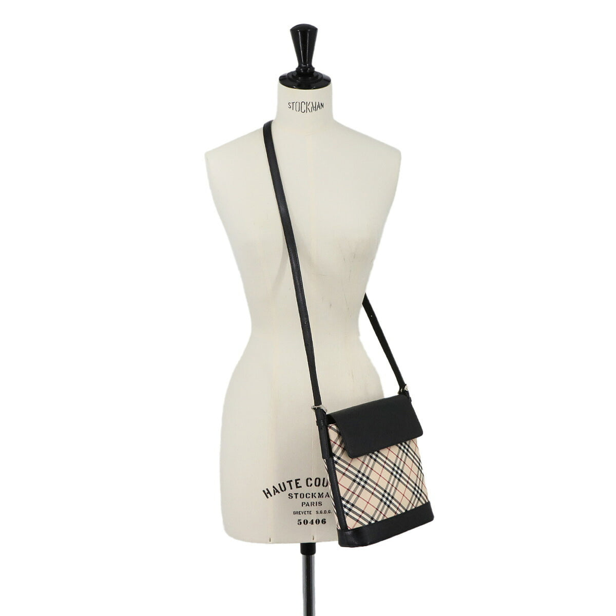 Burberry Beige Black Canvas Leather Shoulder Bag (Pre-Owned)