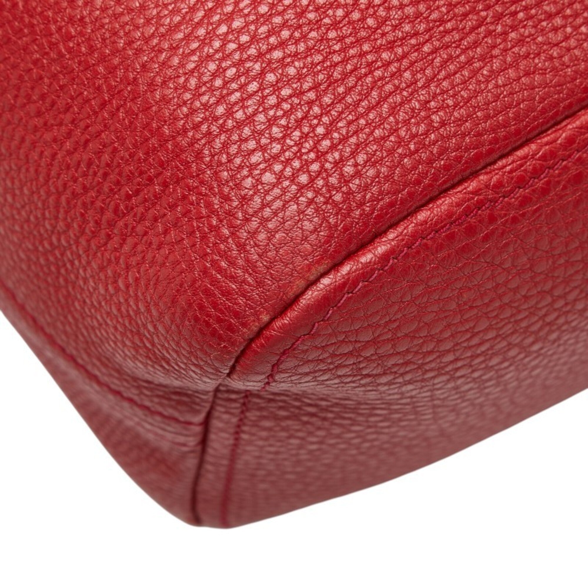 Prada Red Color Leather Shoulder Bag Tote Bag (Pre-Owned)